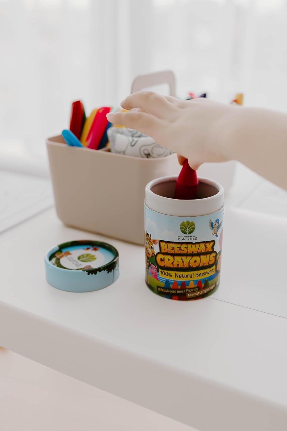 Nourish by Nature Eco Friendly Beeswax Crayons - Super Thick, Ideal First Crayon for Toddlers. Non Toxic Crayons with Food Grade Pigments. image number 1