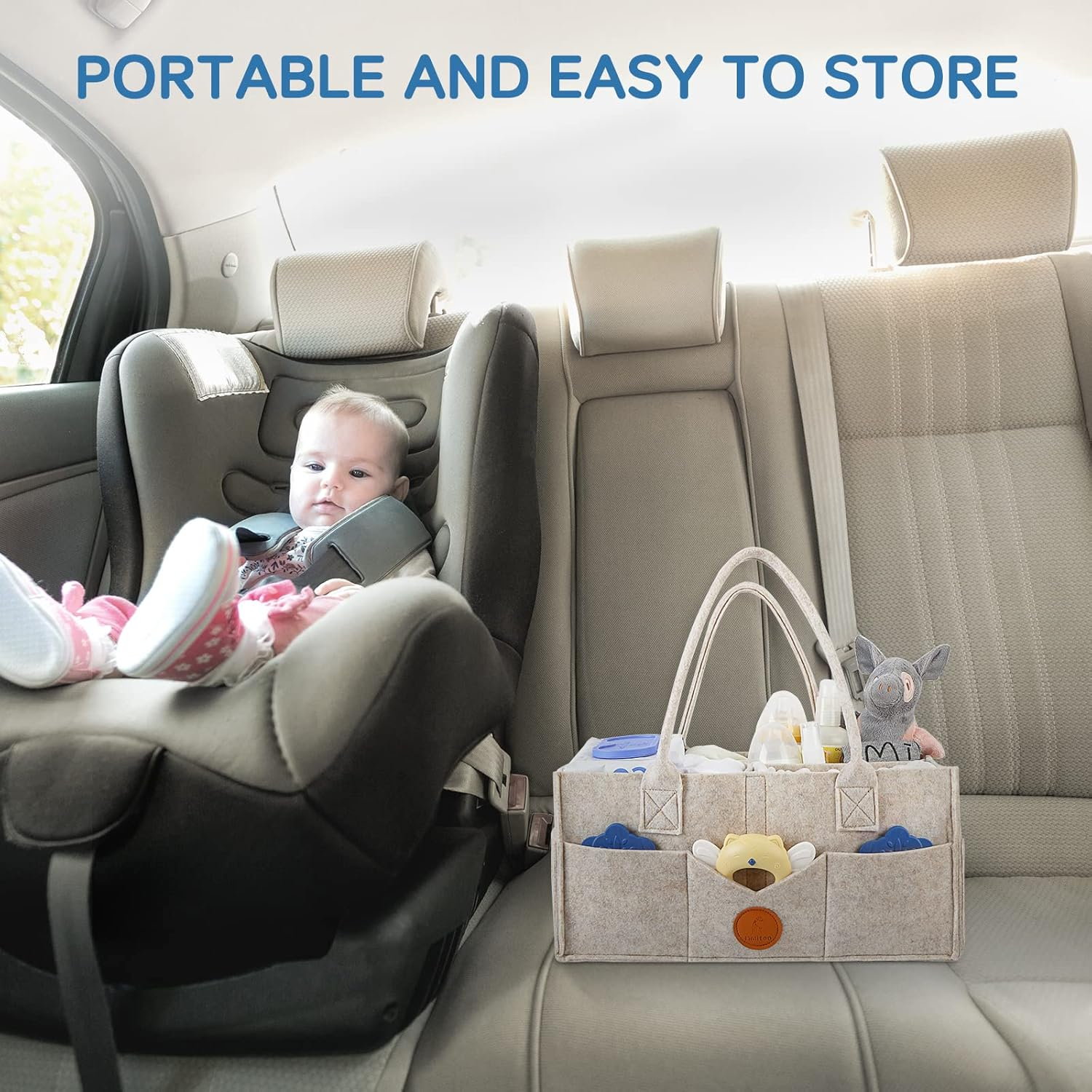 Maliton Baby Diaper Caddy Organizer for Changing Table, Nursery Storage Bin Basket with Handle, Felt Diaper Organizer Suitable for Indoor Outdoor (Khaki) image number 5