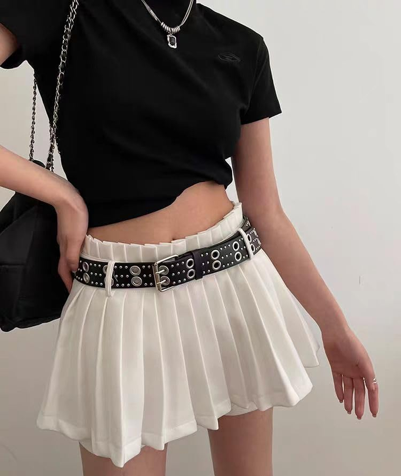 Y2K Punk Studded Leather Belt for Women Men Goth Emo Grunge Rock Double Buckle Belt Western Jean Clothes Accessories image number 2