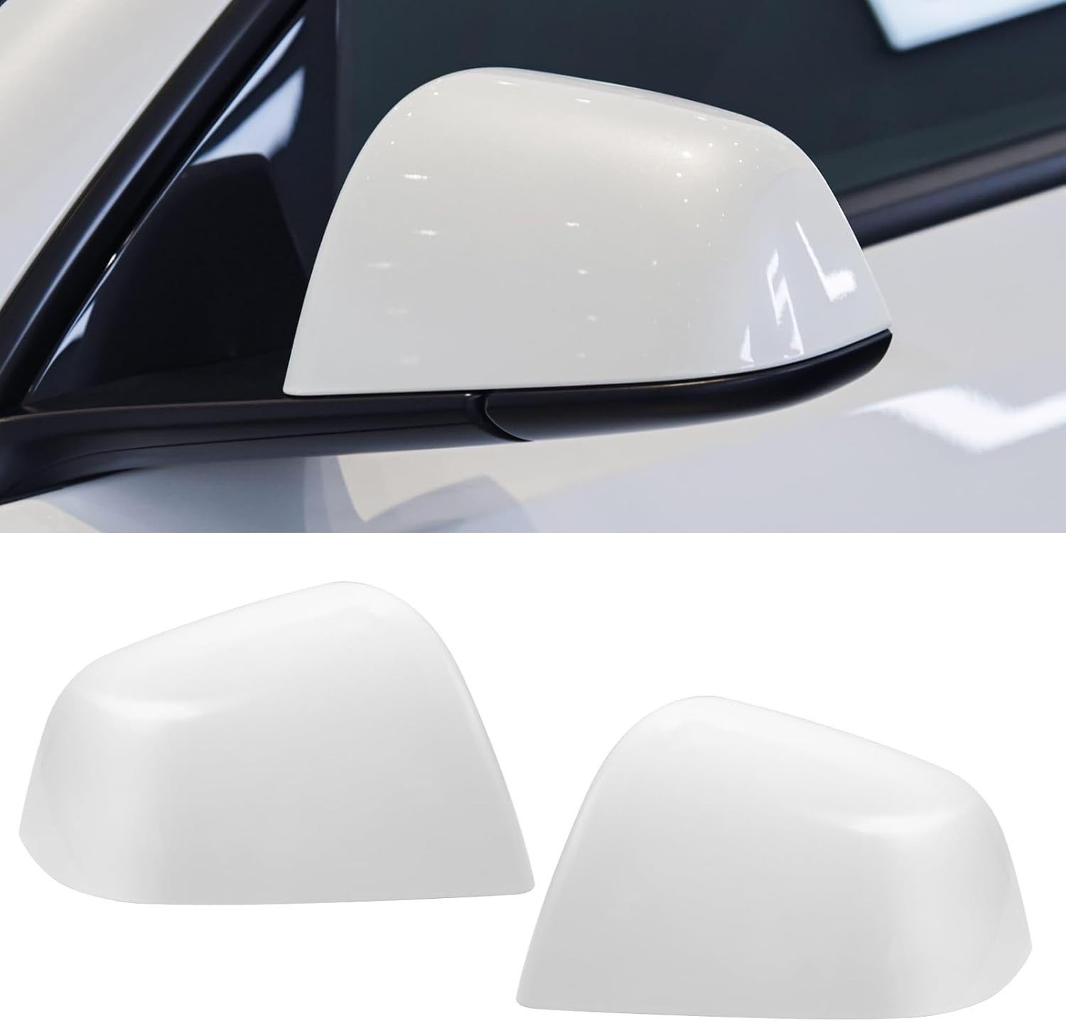 Jaronx Compatible with Tesla Model Y Mirror Caps Side Mirror Replacement 2020-2024,Left Right Rear View Mirror Cover,Side Mirror Cover Cap for Tesla Model Y Accessories (Pearl White) image number 2