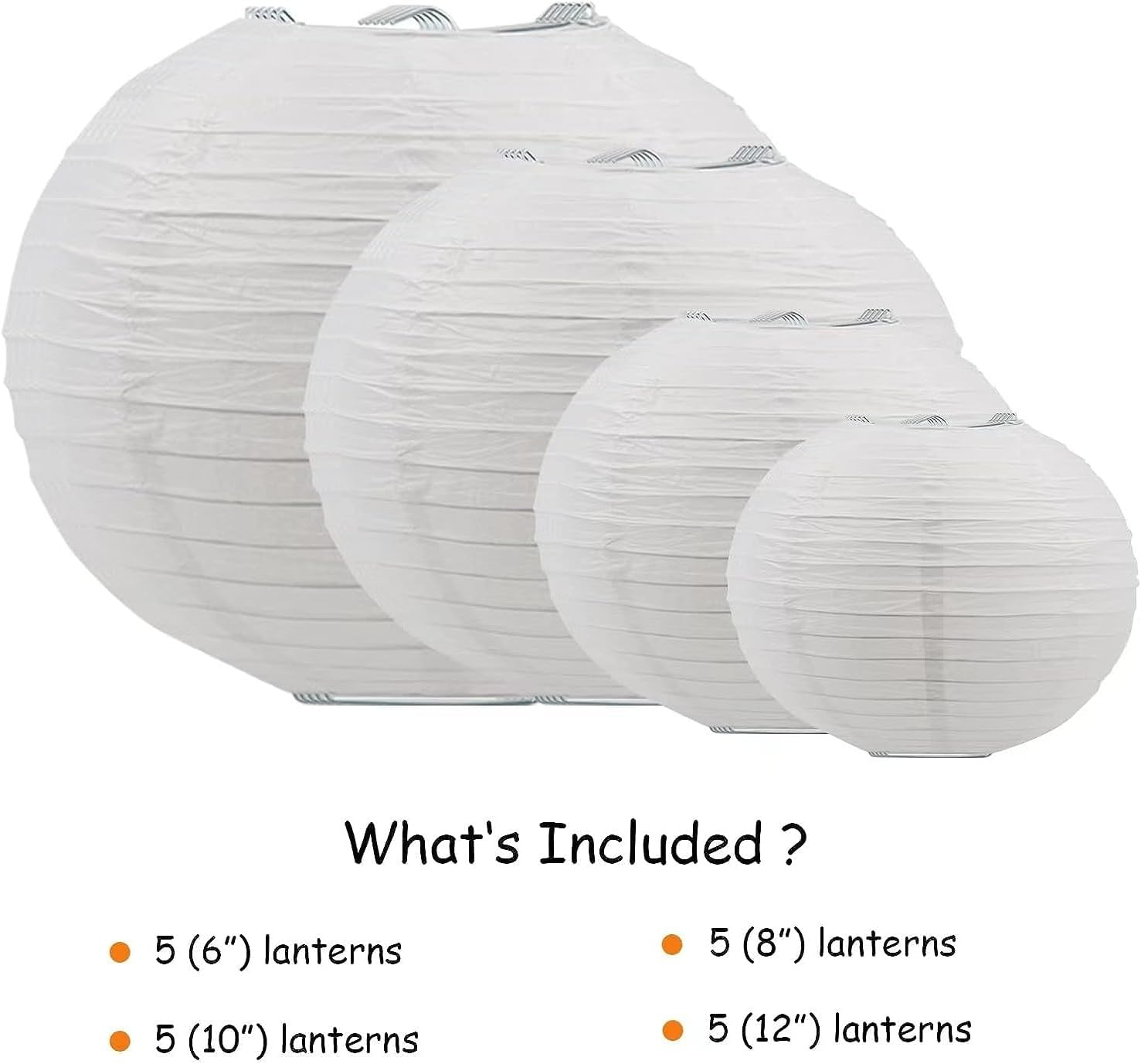 20PCS Hanging Paper Lanterns, 6" 8" 10" 12" round Chinese Japanese White Paper Lantern Decorations with Hanging Line for Weddings Decoration, Indoor and Garden Party Decoration image number 3