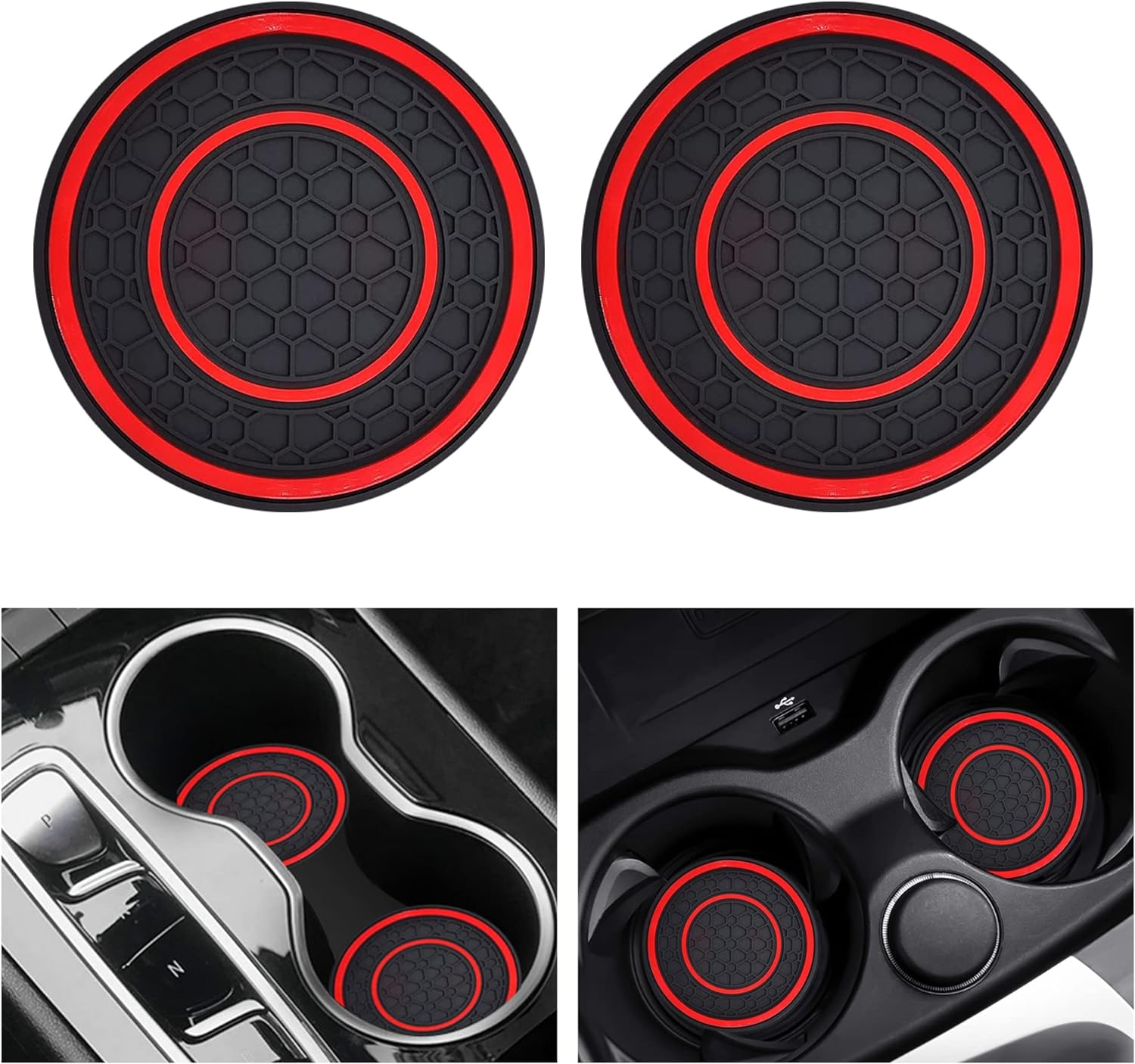 2 PCS Car Cup Holder Coaster,Car Coasters Cup Mats,2.75 Inch Universal Car Cup Coasters,Non-Slip anti Dust Mats Cup Holder Insert Coaster, Suitable for Most Car Interior (Red) image number 6