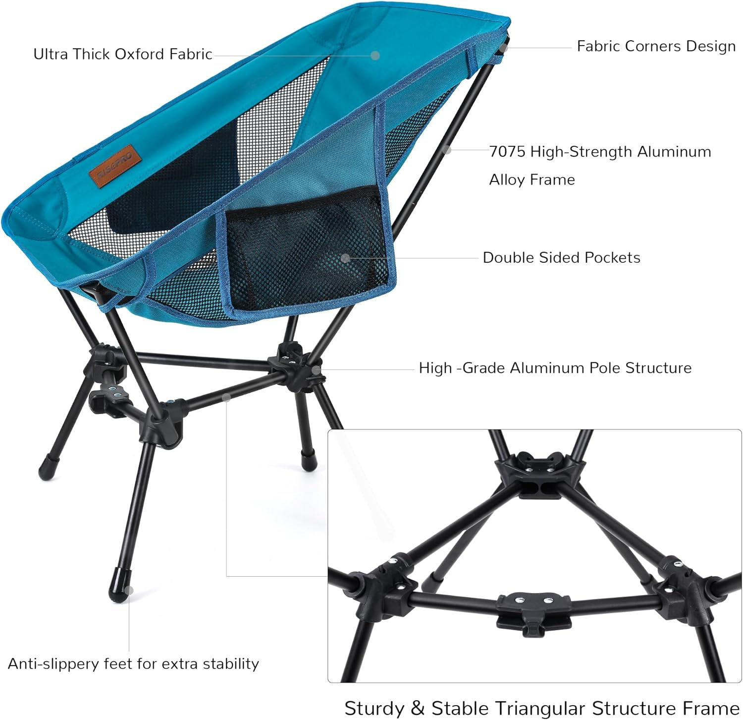 RISEPRO Upgraded Outdoor Camping Chair Portable Lightweight Folding Camp Chairs with Sturdy Triangular Structure & 2-Sided Pocket for Outdoor Backpacking Hiking Travel Picnic Fishing DC image number 2