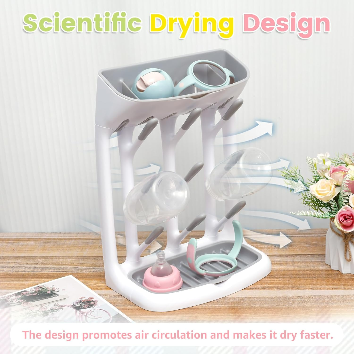 Baby Bottle Drying Rack, Vertical Bottle Dryer Holder, Space Saving Bottles Rack Dryer for Kitchen Countertop, Detachable Drying Tower Bottles Rack Holder for Nursing Accessories image number 5