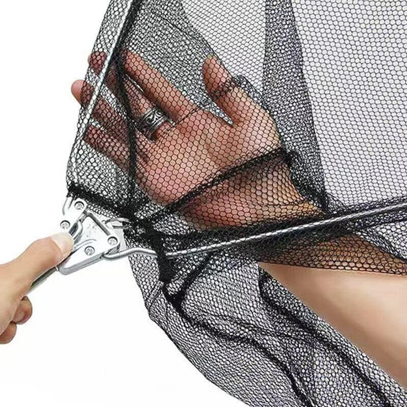 Fishing Net Landing Mesh Fish Catch Tool Telescopic Pole Folding Handle Foldable Extends to 63 Inches - Lightweight Aluminum Alloy, Knotless Mesh