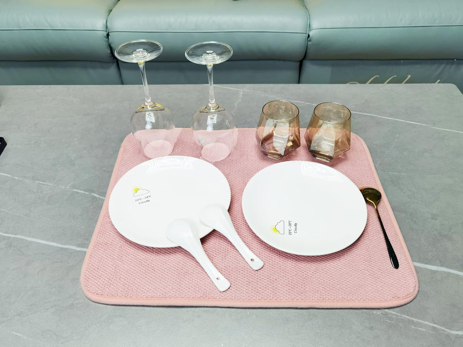 Dish Drying Mat for Kitchen Counter, Microfiber Dish Drying Pad 2 Pack Large Size Absorbent Dishes Drainer Mats (Pink) image number 3