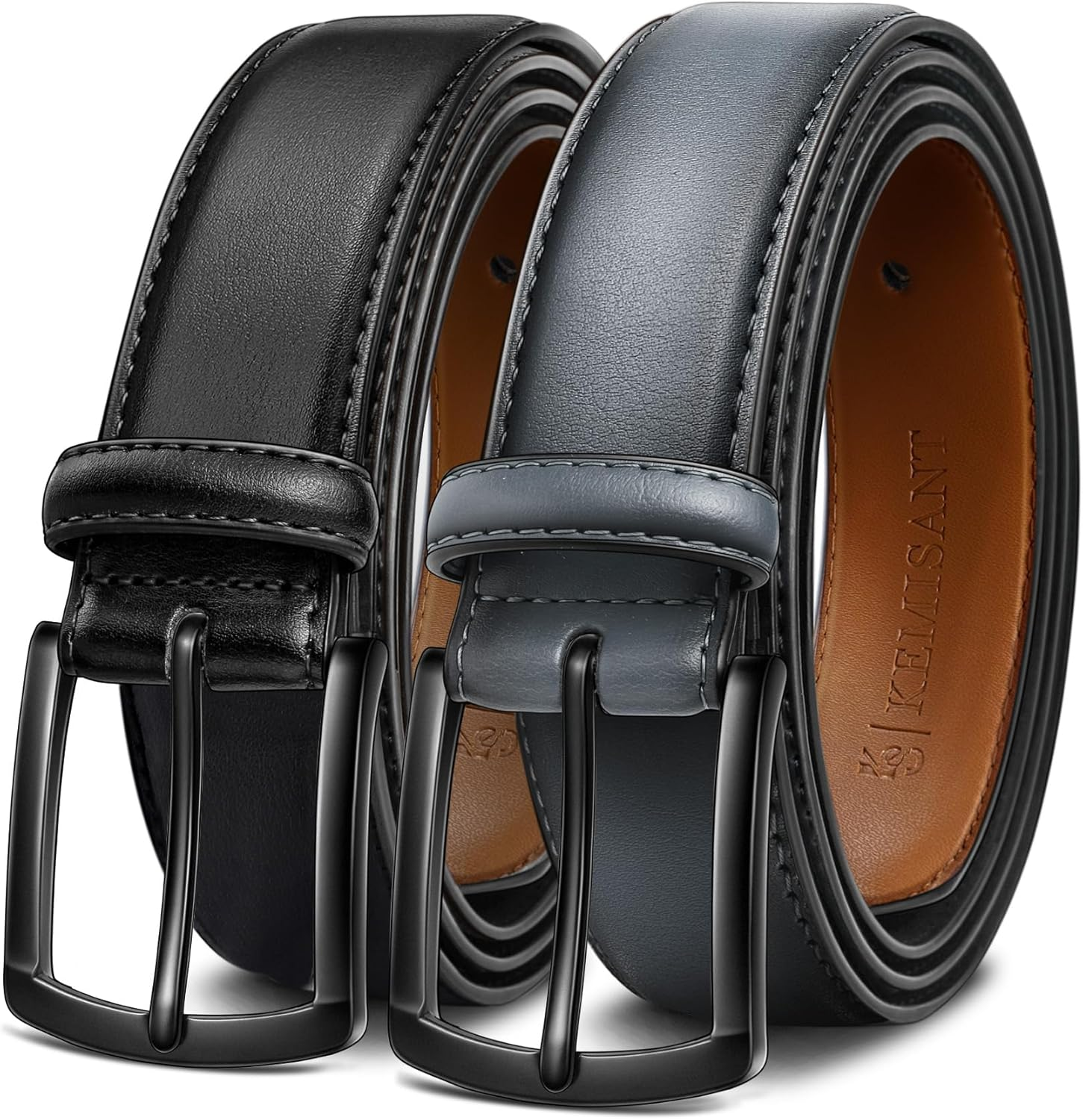 KEMISANT Men Belt 2Pack &ndash; Genuine Leather Belt for Men Dress Casual Golf Jeans 1 3/8"