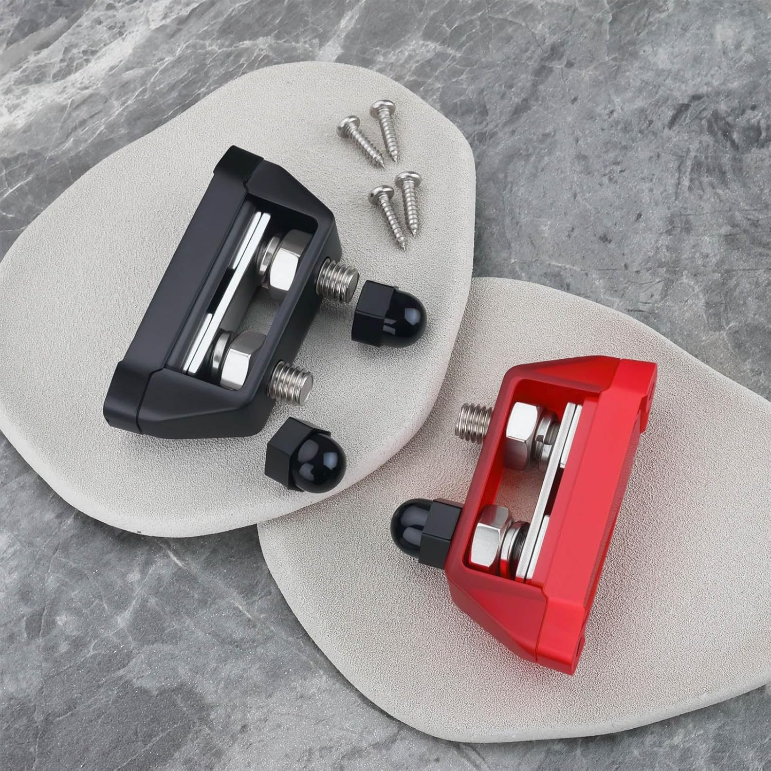 Emagtech 2Pcs M10 Dual Stud Bus Bars 3/8" Power Distribution Block Dual Power Stud Busbar Terminal Junction with Screws for Car Marine Boat Red and Black image number 6