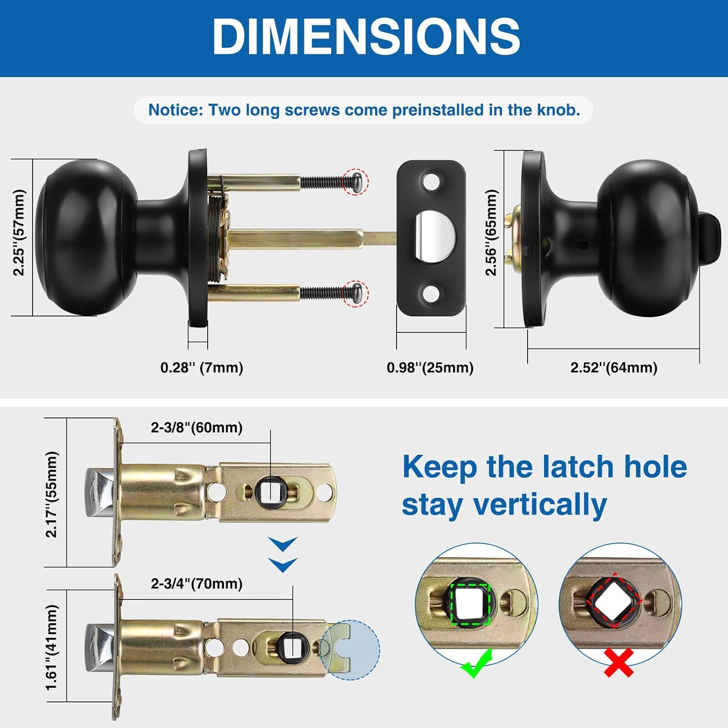 Sopoby Privacy Door Knob, 10 Pack Matte Black round Keyless Doorknobs Interior/Exterior Lockset, Privacy Locking Door Knobs for Bedroom/Bathroom, Black Modern Design Door Hardware image number 6