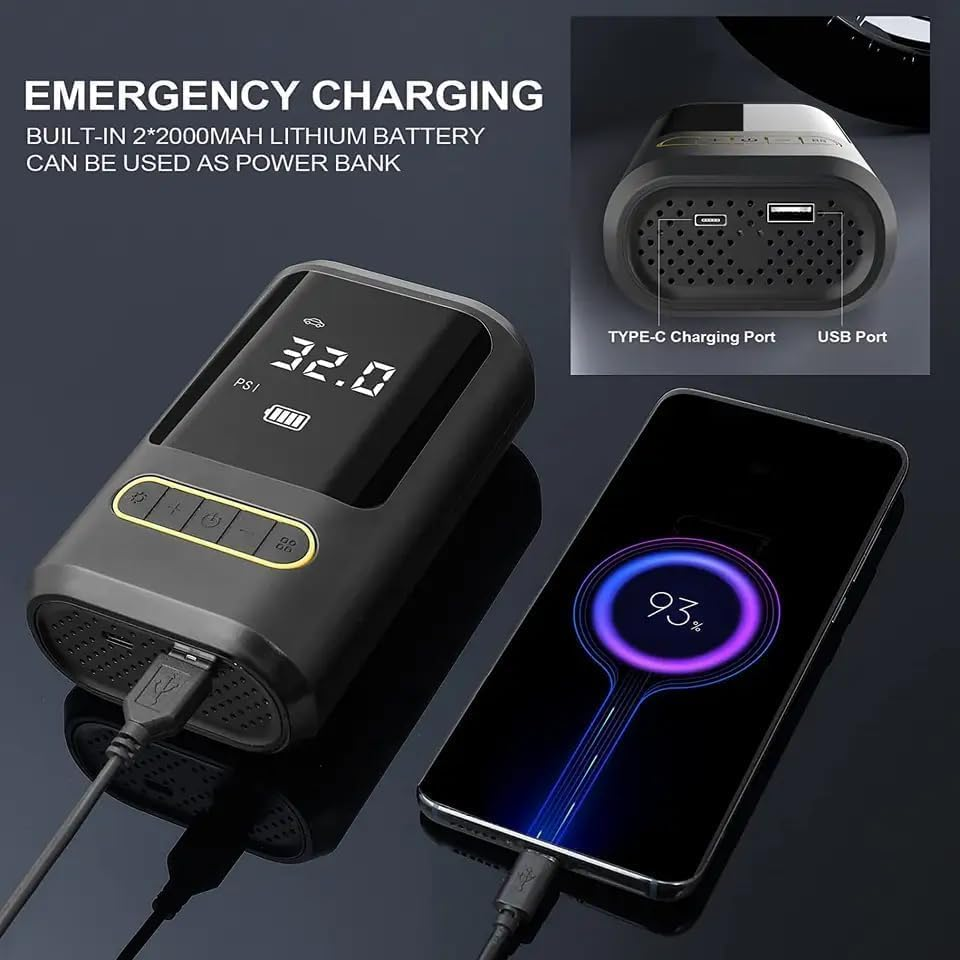 Tire Inflator Portable Air Compressor, 150Psi Portable Tire Air Pump for Car Bicycle Motorcycle, Compact Cordless Air Inflator with Digital Tire Pressure Gauge and LED Light image number 2