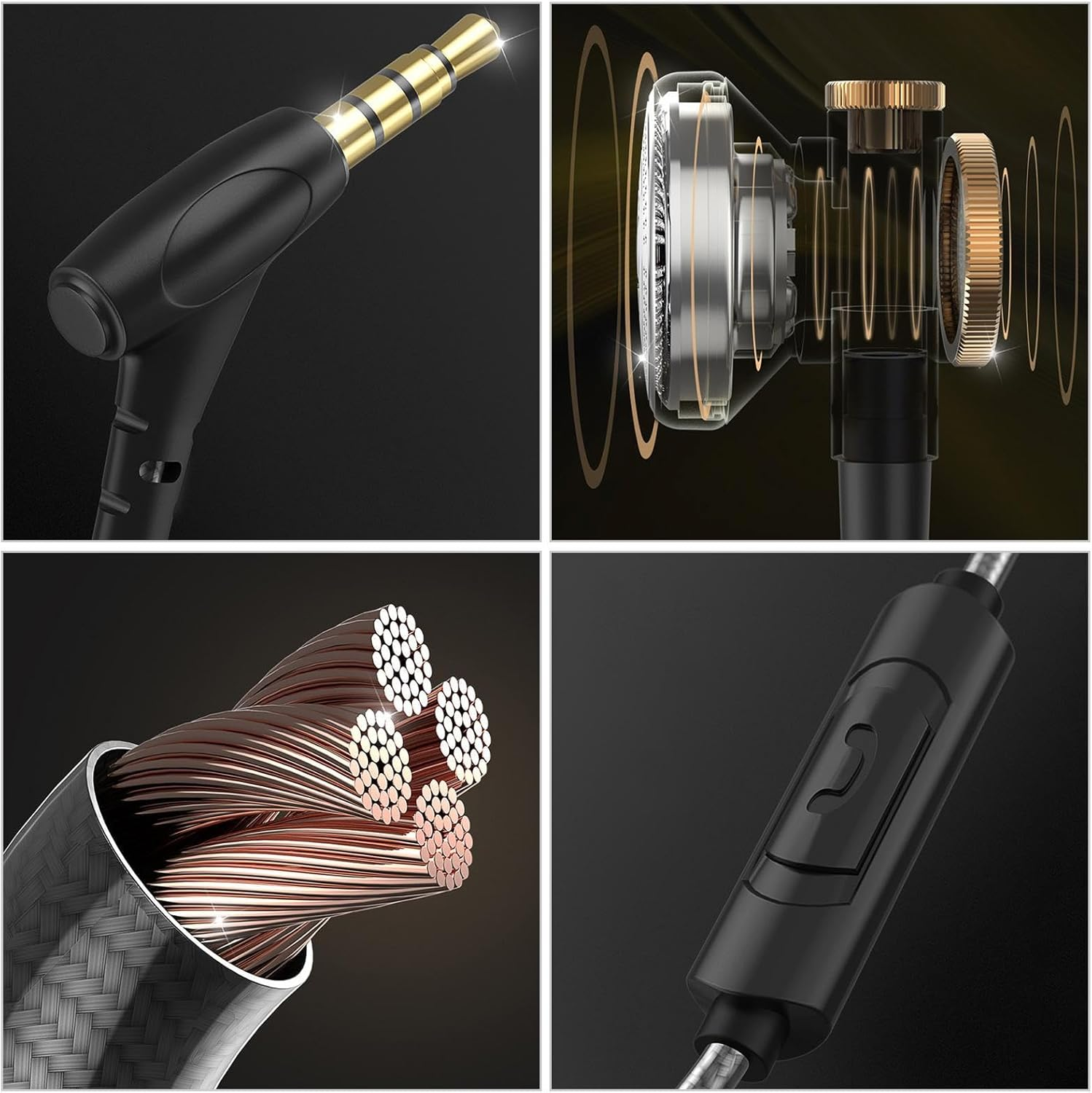 Wired Earbuds with Microphone, Flat Headphones - Wired In-Ear Heavy Bass Earphones, Tablets, Laptops, Computers, Cellphones, Comfortable Wearable Music Equipment for Moving Coil Unit Restore Music