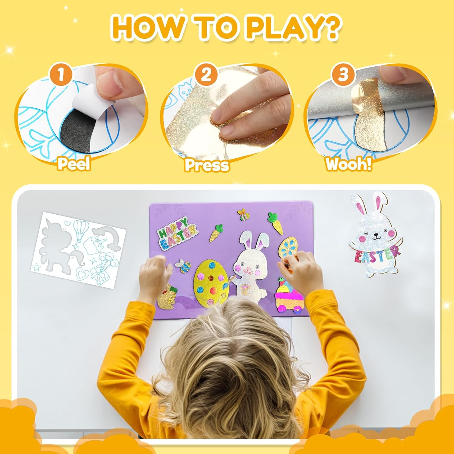 ZMLM Easter Crafts Gifts for Kids - Foil Art Mess Free Activity, Fun Easter Basket Stuffers, Gifts for Ages 4 5 6 7 8 9 10 11 12 Girls Boys, Creative Arts and Crafts Kits Games Toys for Kids