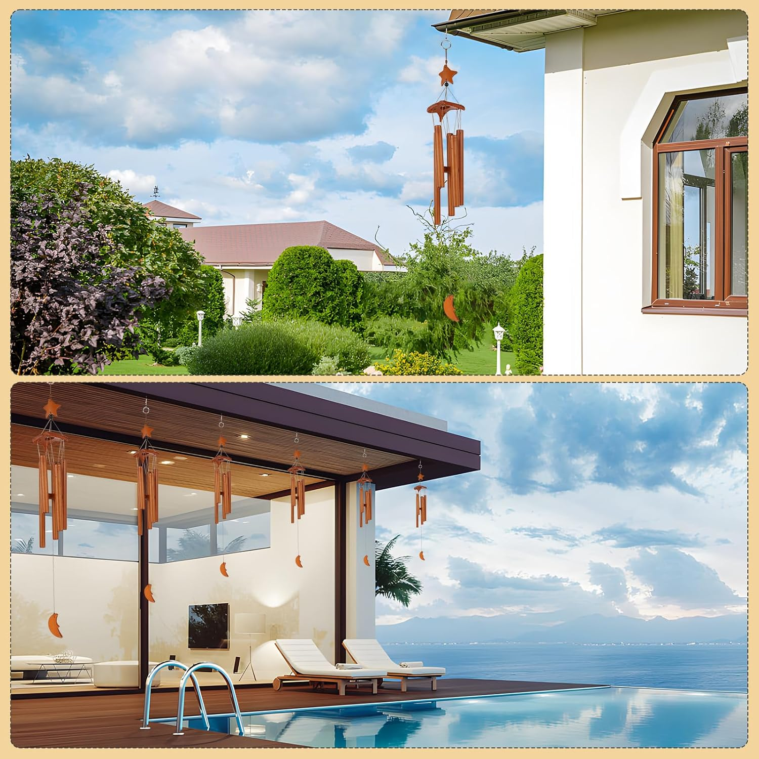 Bamboo Wind Chime, 70 Cm Wooden Wind Chime, Garden, Star Moon Wind Chime with 5 Matching Tubes, Wind Chimes for Outdoor Hanging, for Garden, Yard, Patio and Home Decoration image number 5