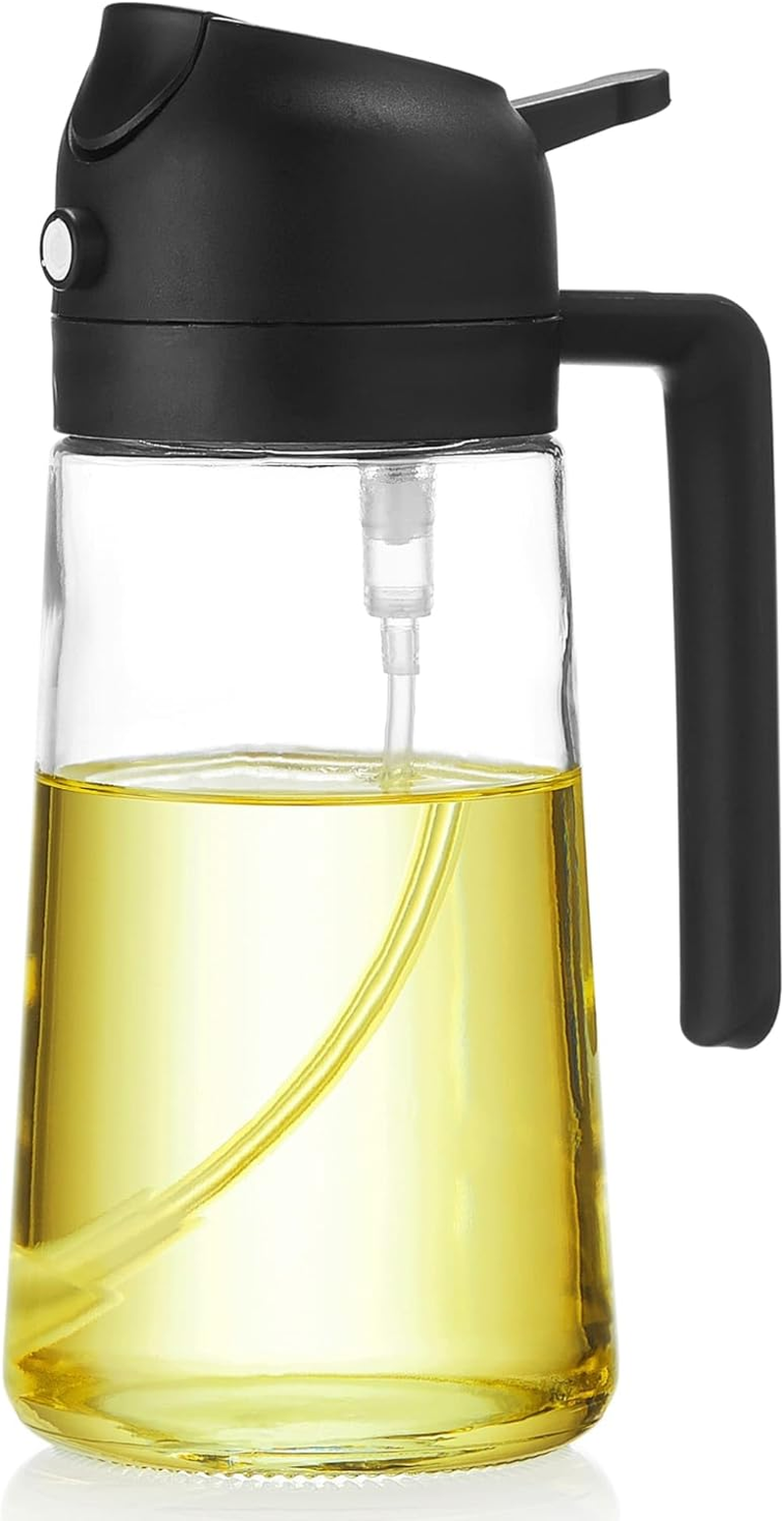 Unbreakable Oil Sprayer for Cooking - 16 OZ Dishwasher-Safe Oil Dispenser Bottle, 2-In-1 Spray & Pour for Olive Oil, Avocado Oil, Vinegar, Soy Sauce, Easy Clean with Removable Lid(Black) image number 5