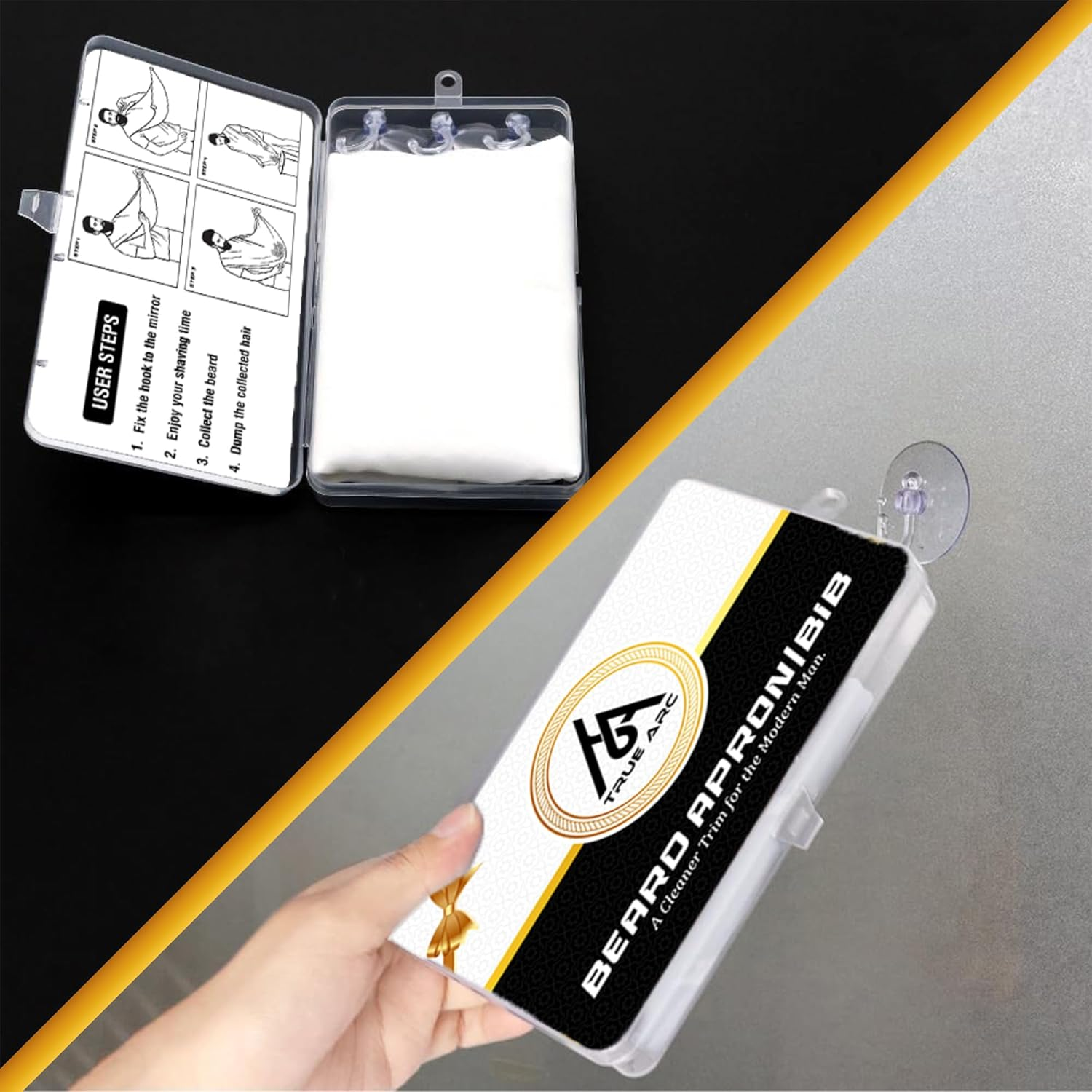 True Arc Beard Bib Apron, Hair Catcher for Men Shaving & Trimming Non-Stick Waterproof Beard Cape Grooming Cloth with 3 Suction Cups, Shaping Tool & a Gift Box image number 5