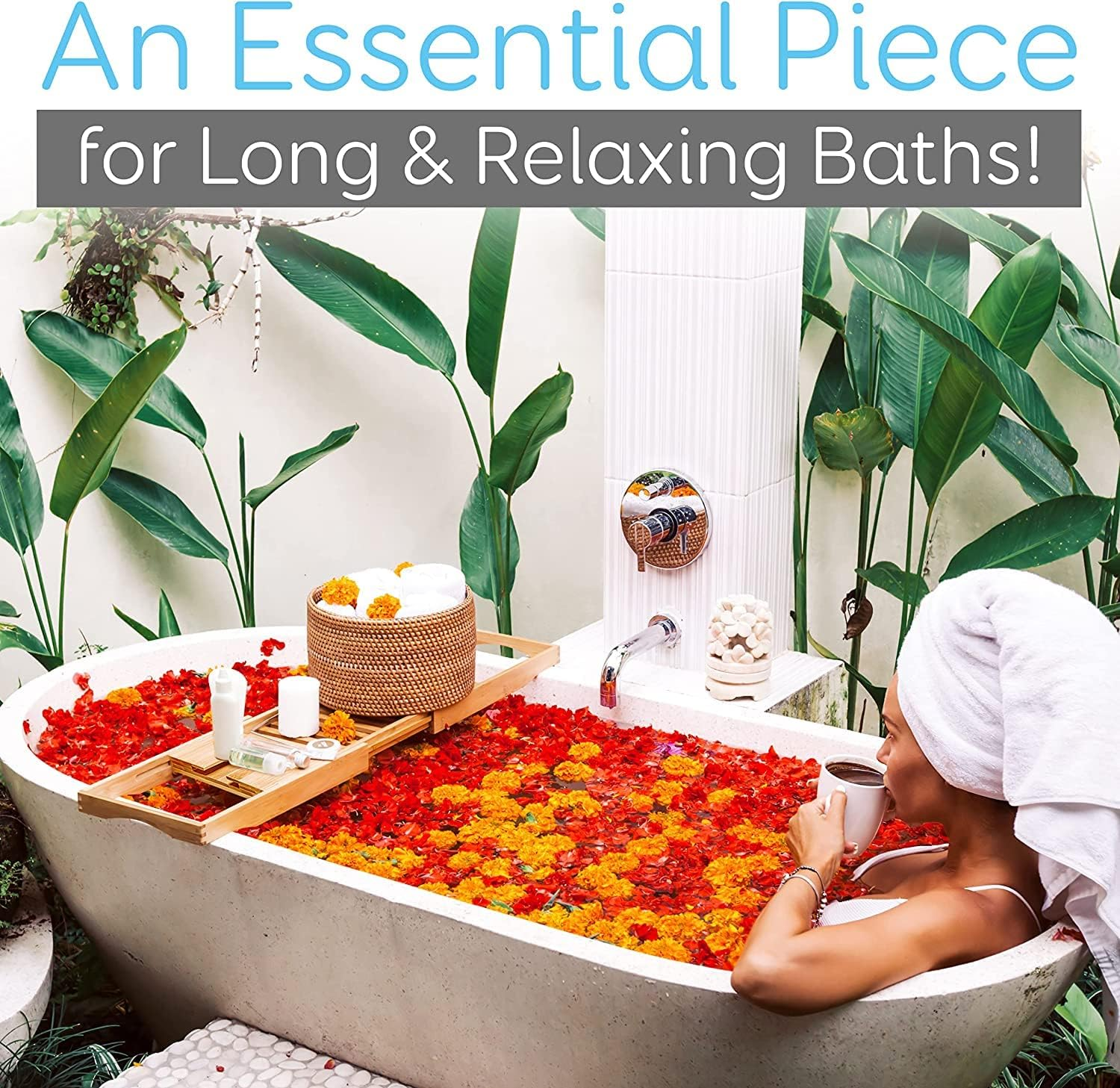 Bathtub Caddy Tray, 1 or 2 Person Bath and Bed Tray, Bath Tub Table Caddy with Extending Sides - for Tablet, Book, Phone, Wine Glass, Candles, and Soap