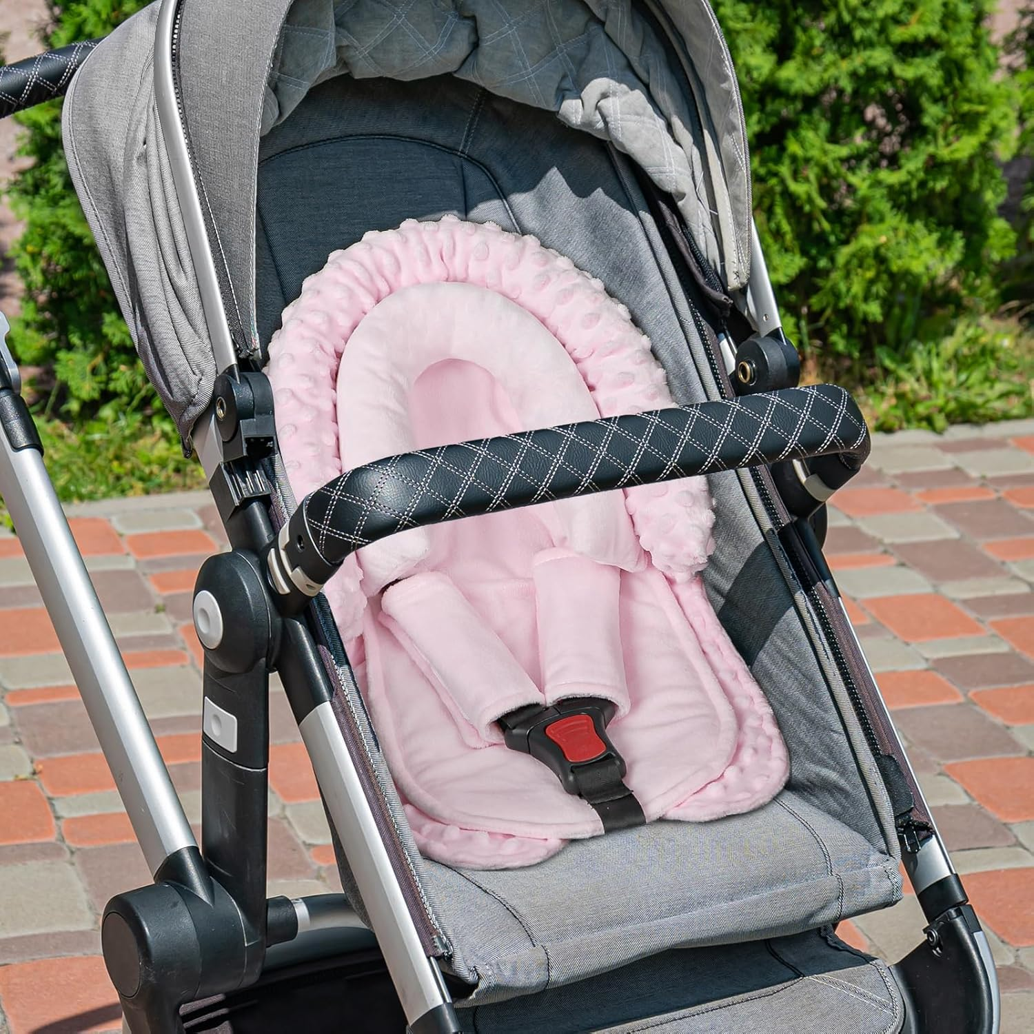 Infant Car Seat Insert, HNHUAMING Baby Car Seat Head & Body Support with 2 Straps Pads, Ultra Soft Newborn Preemie Carseat Insert Cushion for Girls Boys, Fits Car Seat, Stroller, Swing, Bouncer(Pink) image number 2