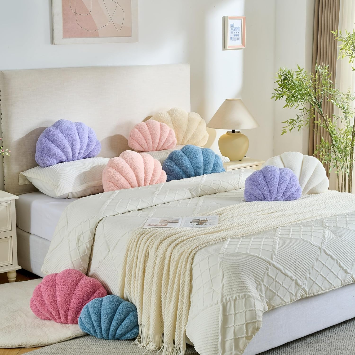 CANGHI Shell Pillow Seashell Decorative Pillow Light Pink Beachy Coastal Shell Shaped Throw Pillows 18X13 Inch Soft Ocean Beach Sea Shell Plush Pillows Cushion for Bed Couch Living Sofa Room Decor image number 3