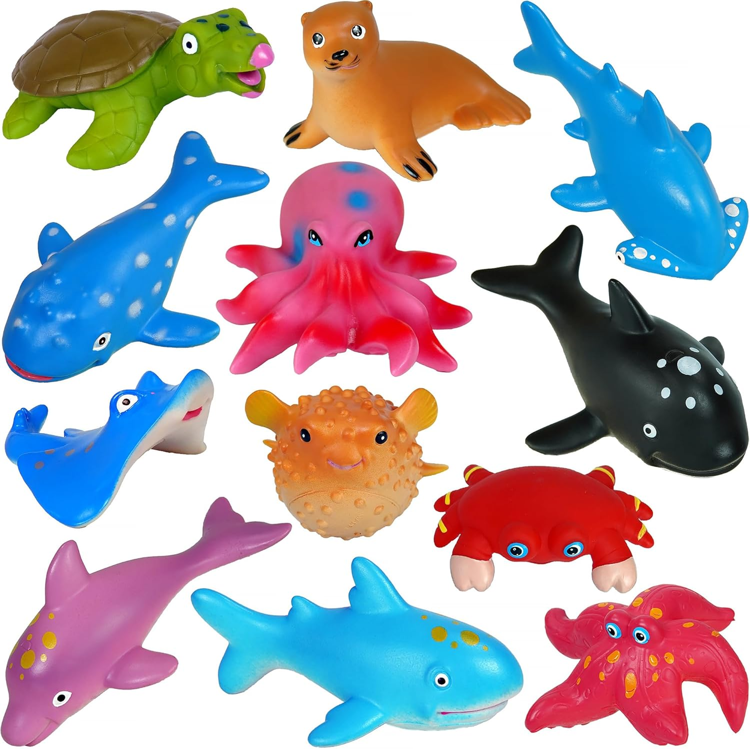 No Hole 12 PCS Ocean Animals Bath Toys for Toddler Baby, Mold Free Kids Bathtub Pool Toys Sharks Fishes Swim Sea Toys, Play at Every Places Toddler Toys, Gift Box image number 3