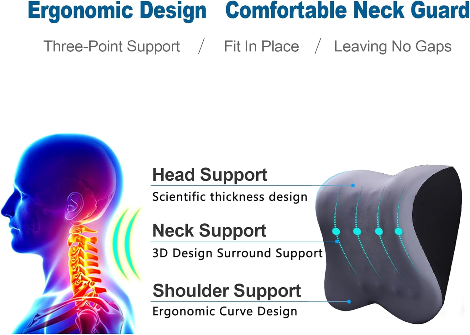 ANTETOKO Car Pillow for Neck Pain Relief and Cervical Support,Pure Memory Foam Car Neck Pillow for Car Seat with Adjustable Strap and Washable Cover,Car Headrest Pillow for Ergonomic Design (Grey) image number 6