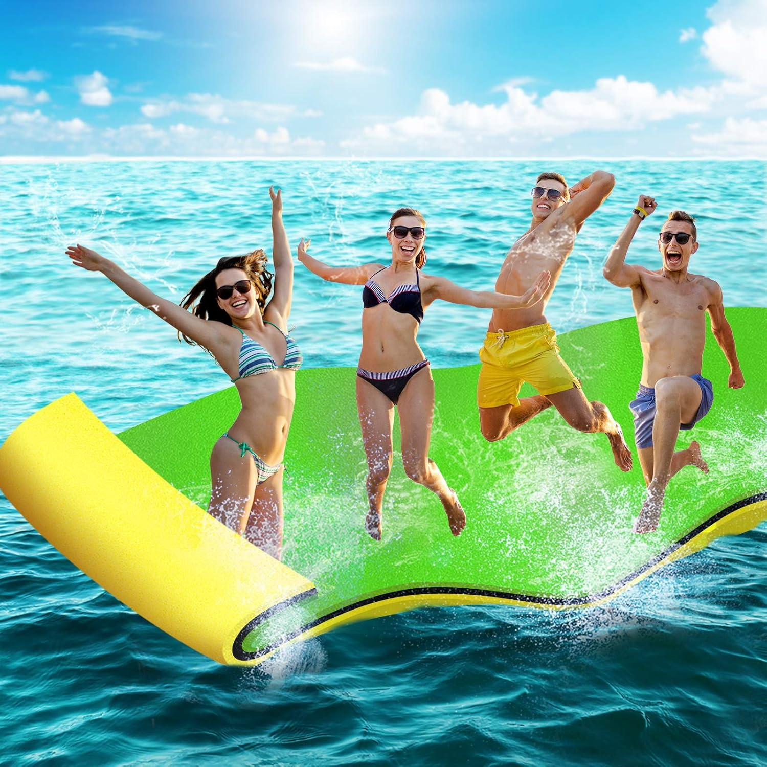 Weisshorn Floating Mat, 365 X 183 X 3.5Cm Water Float Playmat Swimming Pool Island Aqua Pad for Outdoor Pools Beach Park Hot Springs, 400Kg Capacity with Straps 3.6M Bungee Cord Orange Black Green image number 3