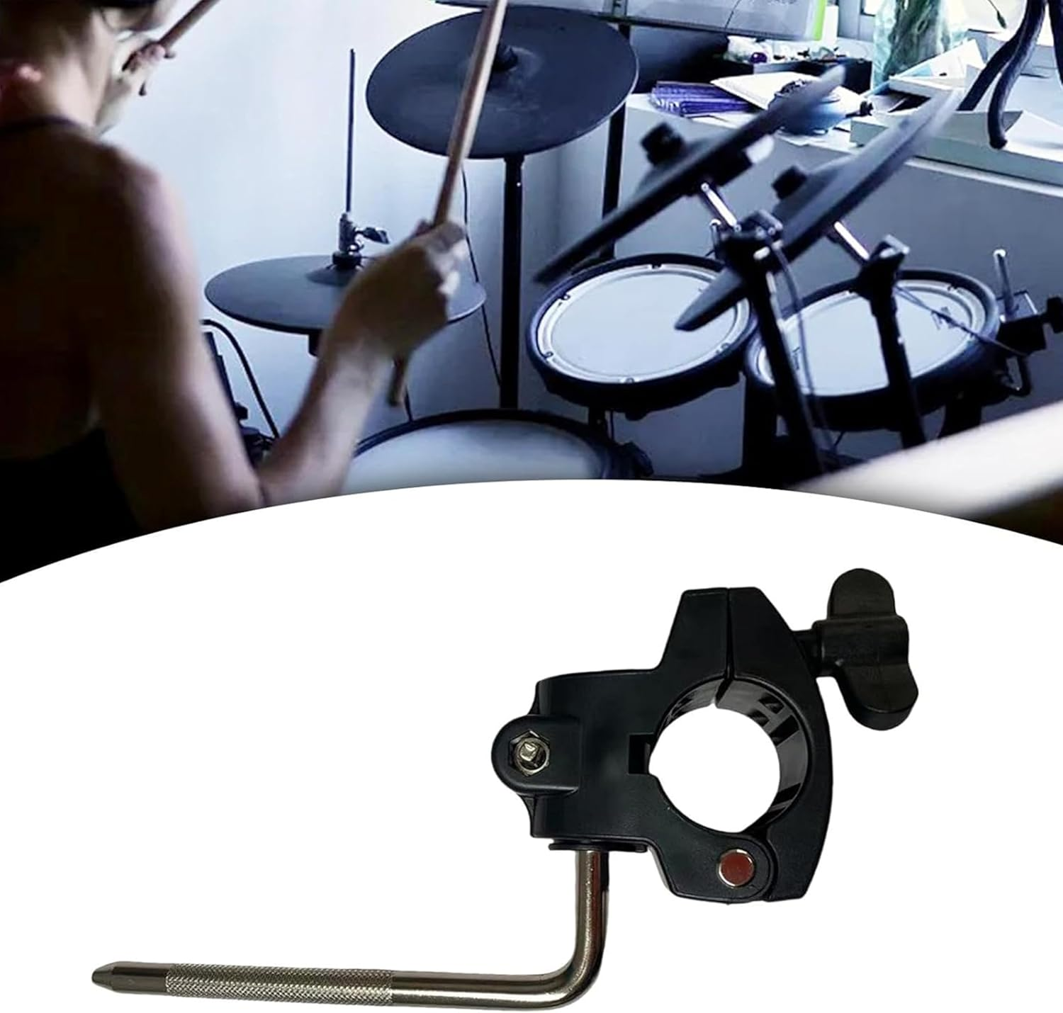 Electronic Drum Stand Clamp with L-Bar,Drum Rack Mounting Clamp,Drum Rack Tube Clip Holder Bracket for Electronic Drum Kit,Drum Frame Assembly,Retaining Clip,Electric Drum Accessory Frames image number 2