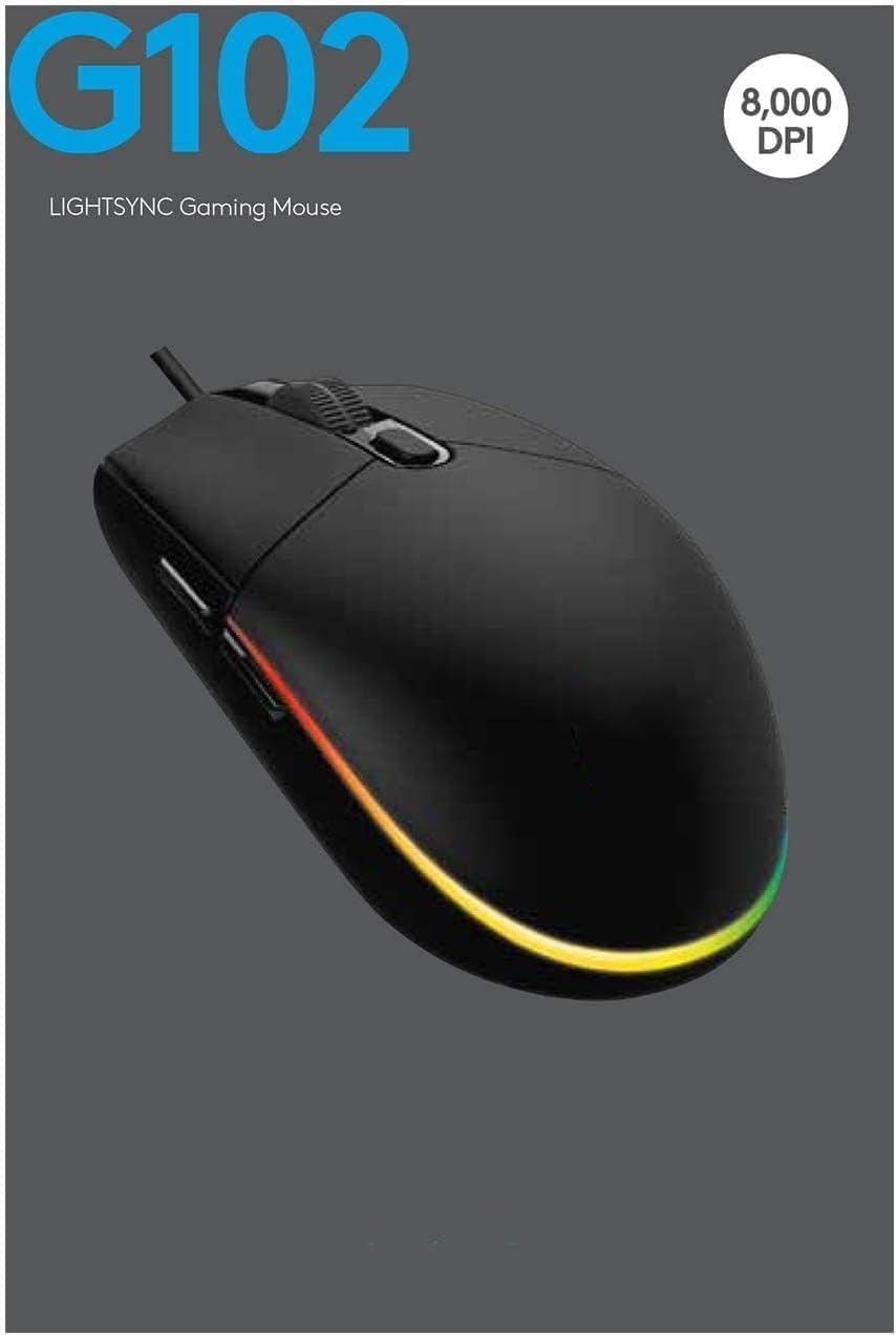 Original G102 Gaming Mouse | USB Light Sync with Customizable RGB Lighting | 6 Programmable Buttons | Gaming Grade Sensor | 8K DPI Tracking | 16.8Mn Color, Light Weight Comfortable Design &ndash; Black image number 6