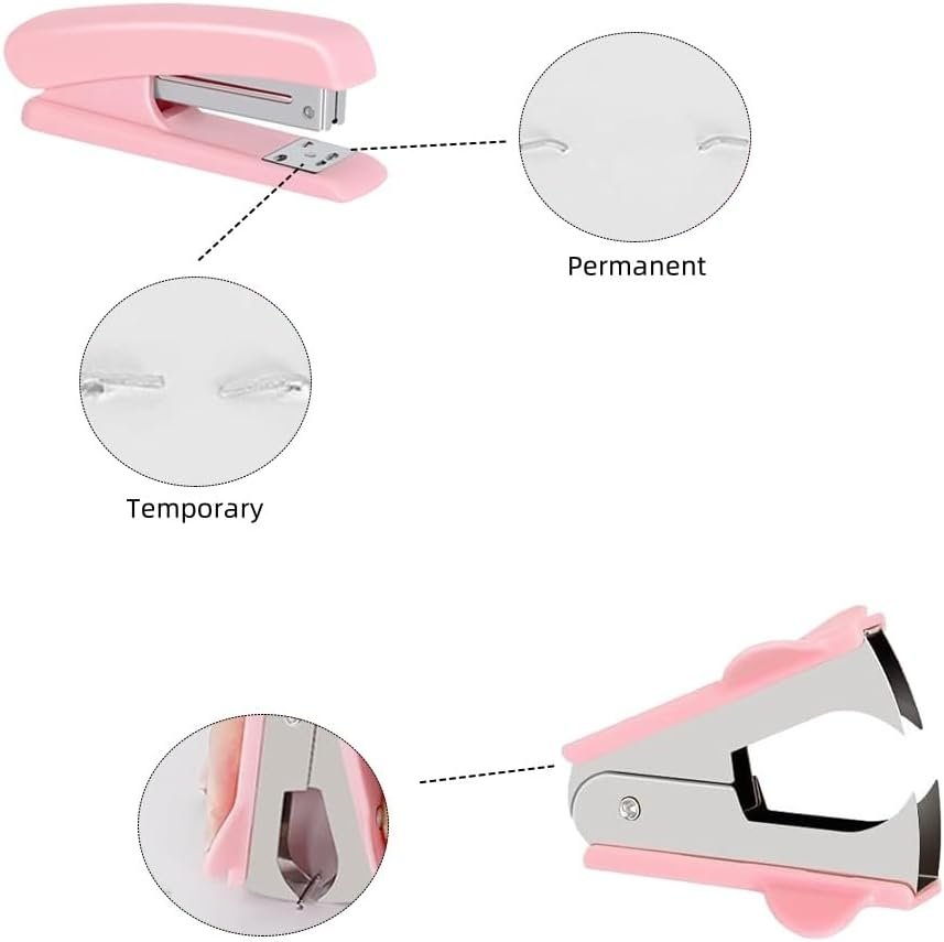 Mini Office Supply Kit, Mini Desktop Office Stationery Includes Stapler, Mini Stapler, Nail Starter, Paper Clips, Dovetail Clips, Tape Cutter, Sticky Notes, Scissors (Pink) image number 6