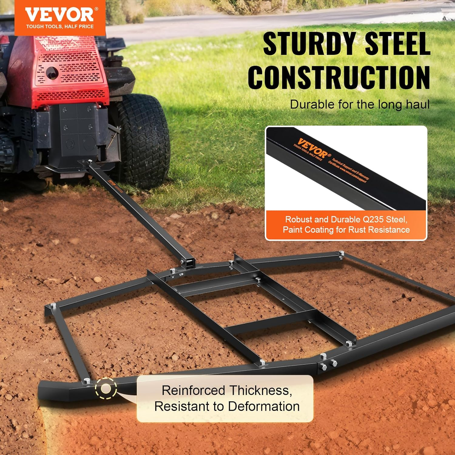 VEVOR Driveway Drag, 76.57" Width Tow behind Drag Harrow, Q235 Steel Driveway Grader with Adjustable Bars, Support up to 50 Lbs, Driveway Tractor Harrow for Atvs, Utvs, Garden Lawn Tractors image number 2