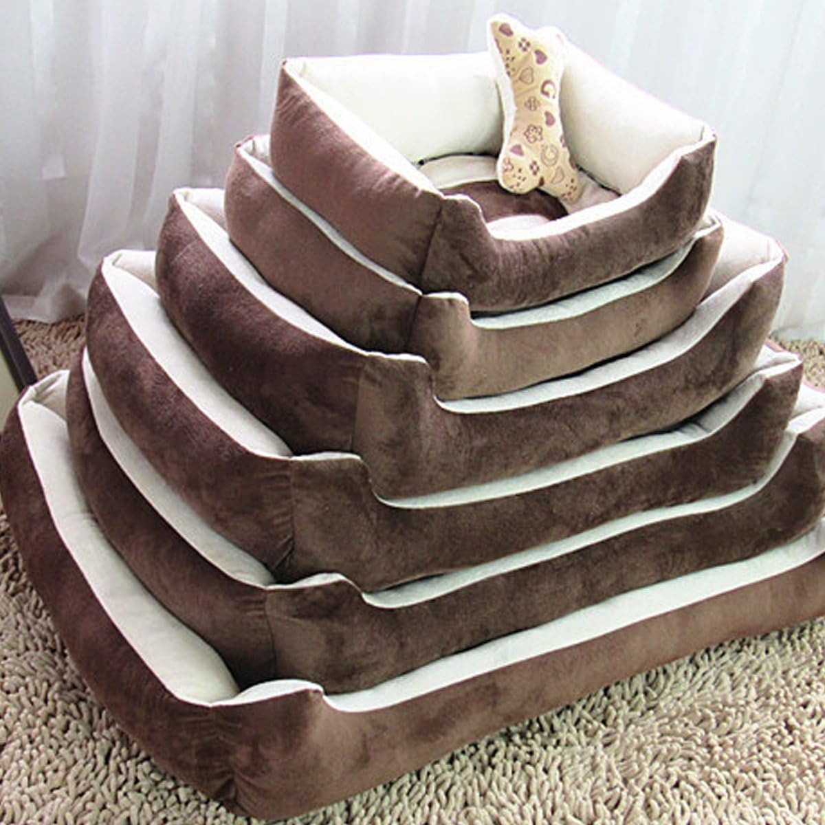 PETCUTE Luxury Cat and Dog Bed with Faux Sheepskin Lining, Fully Washable, 6Sizes, Cat Bed, Pet Beds Brown image number 2