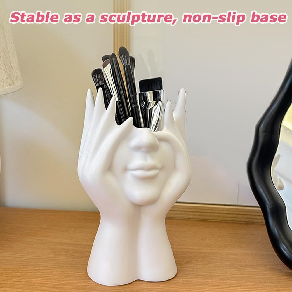 Face in Hands Planter,Small Vase,Flower Pot,White Face Planter,Hydroponic Vase, for Home and Garden Decor,Miniature Figurines for Interior Aesthetic (White) image number 2