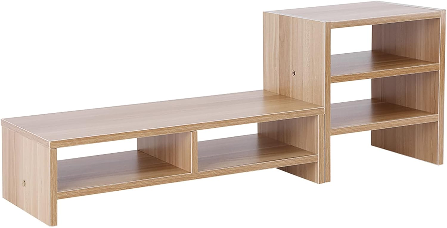 Wooden Monitor Riser Stand 3 Layer Shelf, Environmental Friendly, Space Saving, Neck and Spine , Easy Access for Books, Photos, Alarm Clock, Home or Office Use (Density