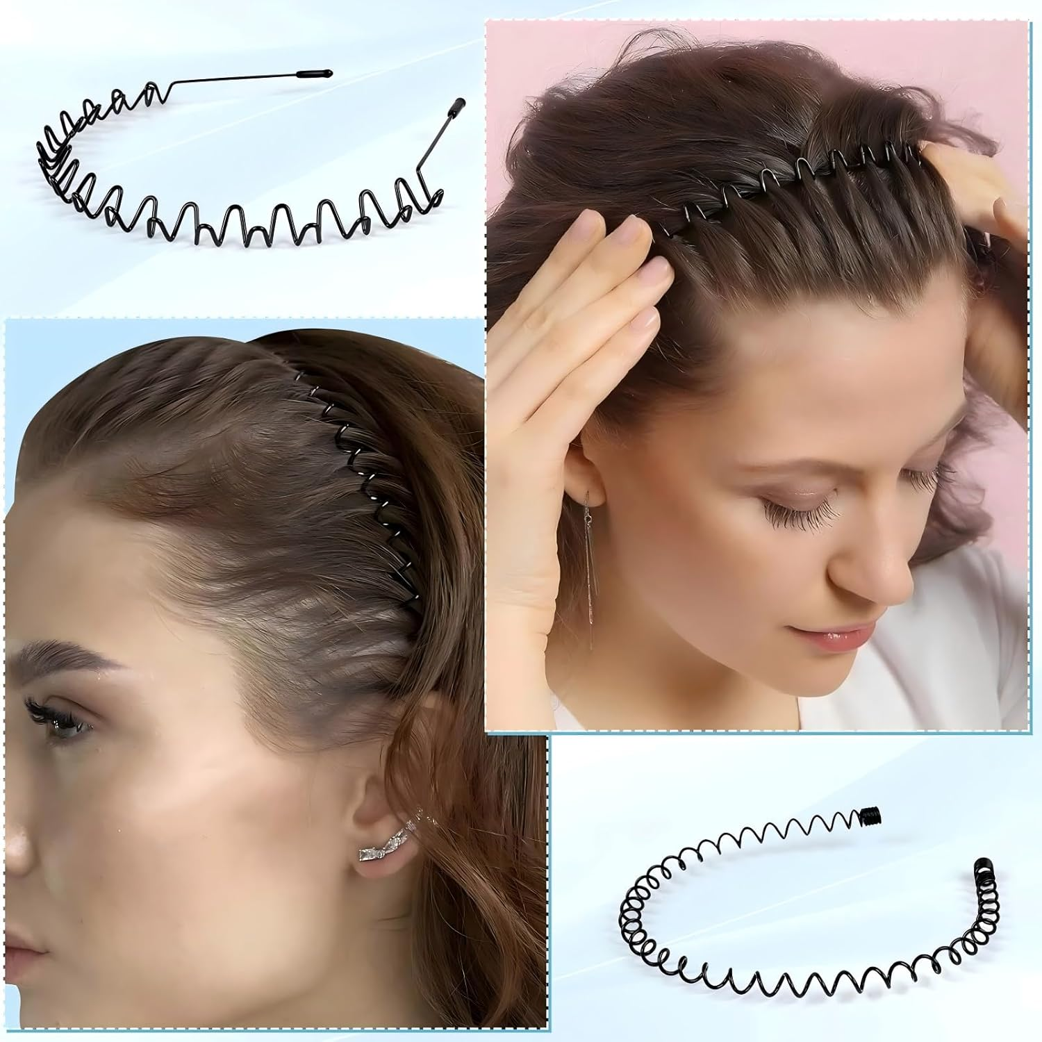 Hair Band, Metal Headbands for Men Fashion Headband for Women, Unisex Wavy Hair Bands Outdoor Sports Head Bands Simple Elastic Non-Slip Headwear Accessories, Wash Your Face & Apply Facial Mask-6 Pack image number 4