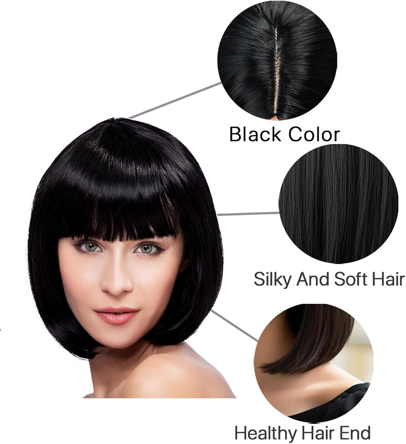 HREDZEO Black Wig Black Short Women, Black Wig Short Straight Wigs Straight Fringe Wigs Short Hair Wig Women for Carnival Cosplay Party image number 2