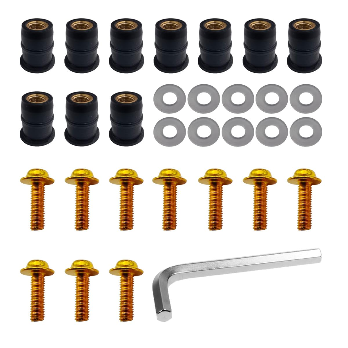 10 PCS Motorcycle Windshield Bolts Kit, Aluminum Body Mounting Screws Set, Universal Fairing Well Nuts Fastener Screw for Motorcycle Windshield and Body Panels (Black)