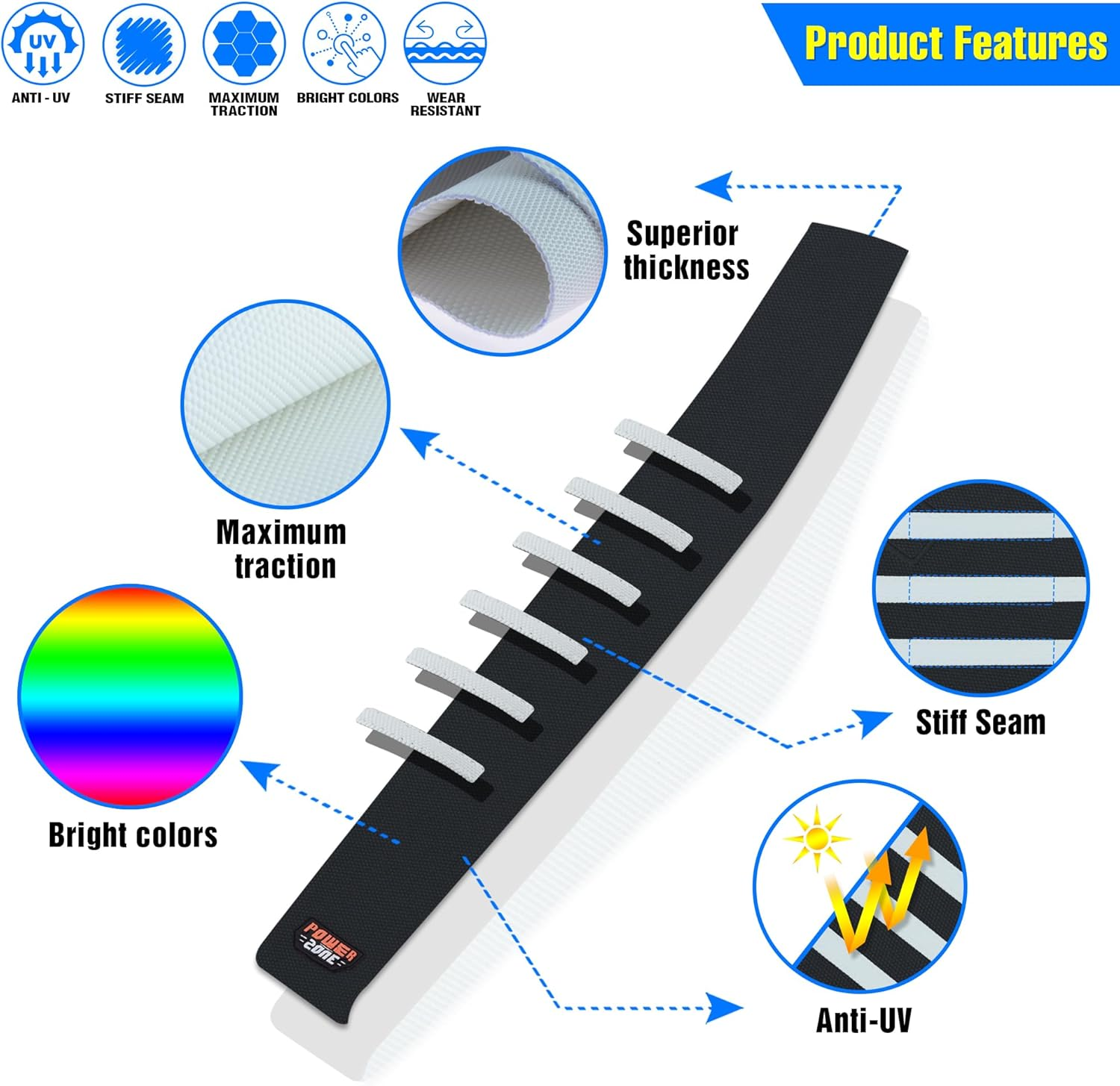 Universal Ribbed Dirt Bike Seat Cover - Gripper Soft Seat Cover for Most Dirt Pit Bike Motorcycle (White-Black) image number 5