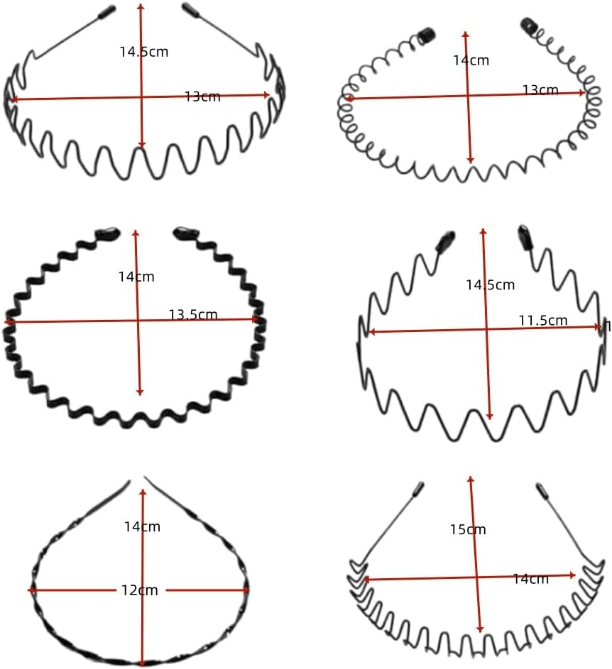 6 Pcs Metal Hair Band for Men Women'S Hair Hoop Clips, Metal Hair Band for Men Unisex Wavy Headbands Outdoor Sports Headbands Hair Bands Unisex Black Elastic Non Slip Headwear Accessories image number 1