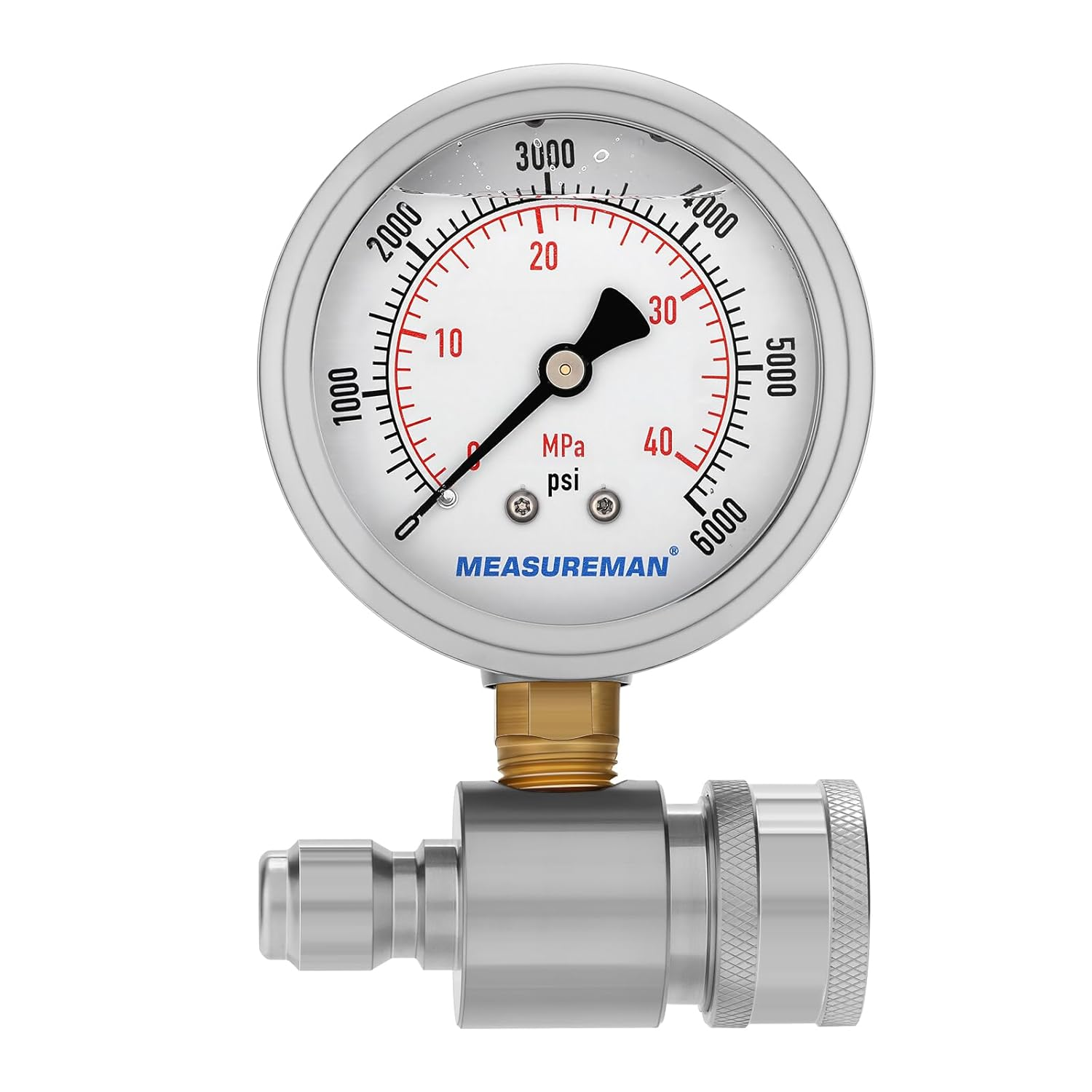 Measureman Pressure Washer Gauge Kit, 2-1/2 Inch, 6000 PSI, 3/8 Inch Stainless Steel Quick Connect, Liquid Filled Design image number 2