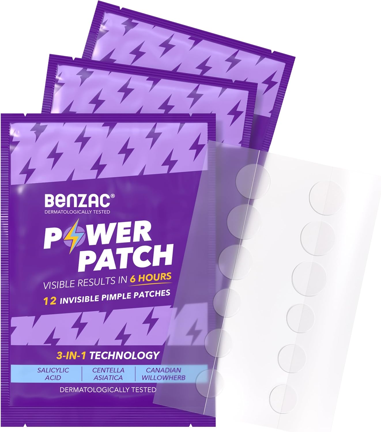 Benzac 3-In-1 Power Patch, Salicylic Acid Pimple Patches with Visibile Results in Just 6 Hours, 24 Ultra Thin Spot Patches for Emerging Spots, Dermatologist Tested (Pack of 2) image number 1