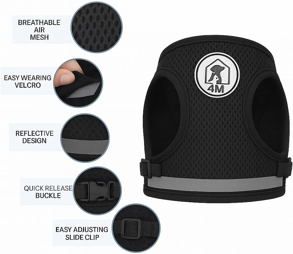 4M Pets No-Pull Reflective Mesh Dog Harness & Leash &ndash; Breathable, Step-In Vest for Small & Medium Dogs (Black, M) image number 5