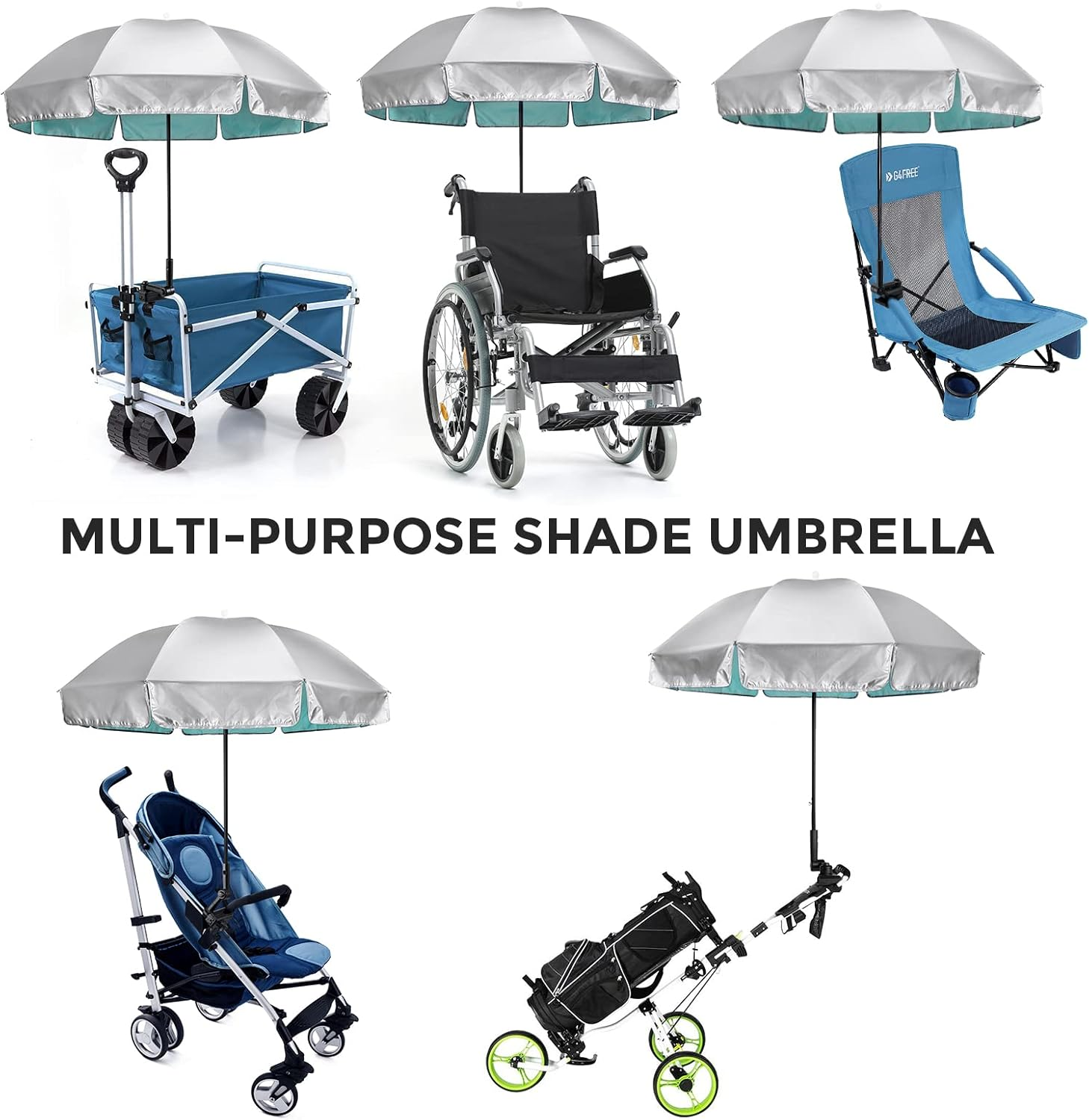 G4Free UPF 50+ Universal Clamp on Umbrella Adjustable 55 Inch Outdoor UV Protection Beach Chair Umbrella for Strollers, Wheelchairs, Patio Chairs, Beach Chairs, and Golf Carts image number 4