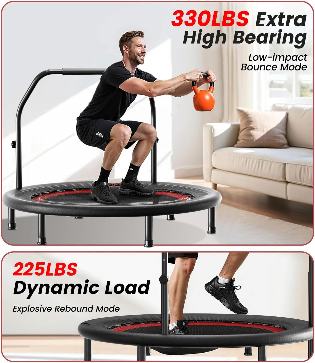 Mini Trampoline for Kids Adults - 48" Foldable Fitness Rebounder Mini Trampolines image number 1