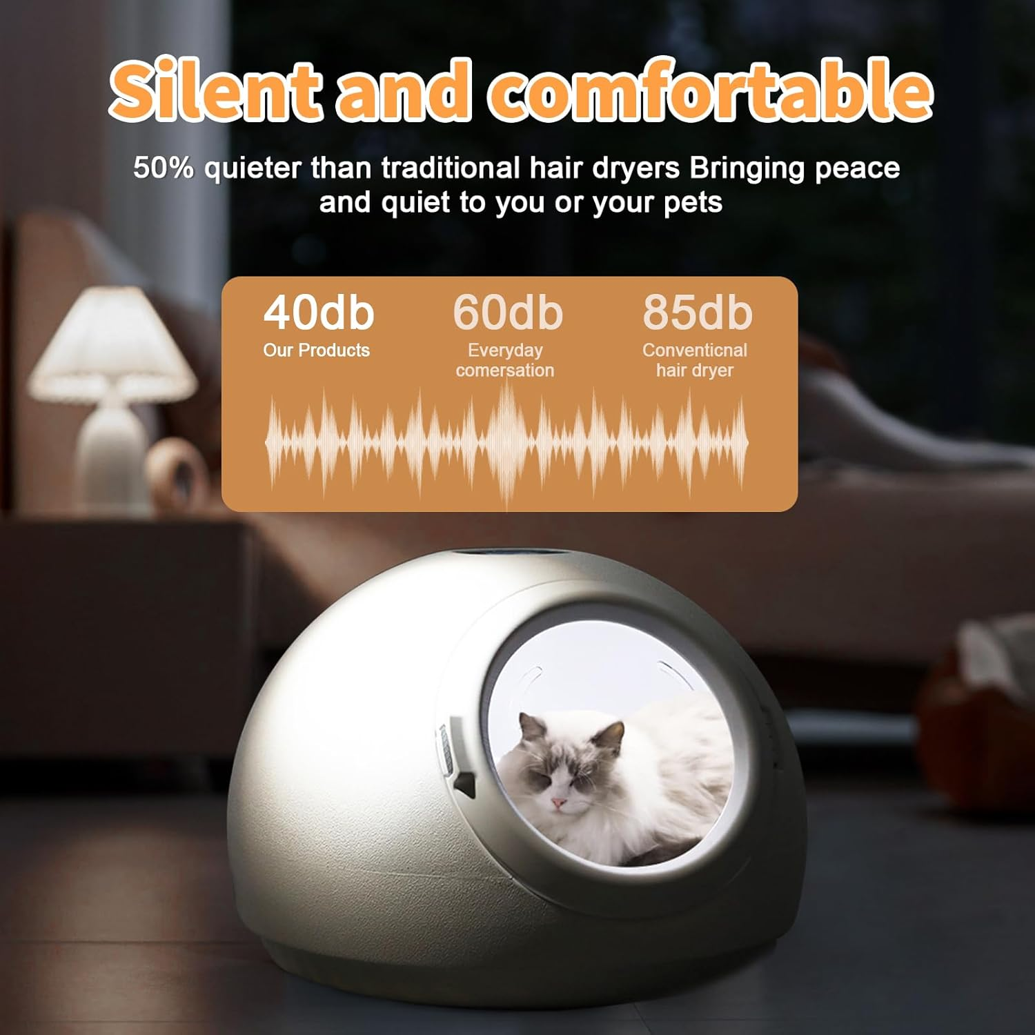 Peiqi Automatic Pet Dryer Box,55L Portable Drying Station for Cats and Small Dogs Ultra-Quiet Hair Grooming Machine,Smart Temperature Control, 360&deg; Rapid Drying&zwnj;, UV Sterilization(55L Circle) - 65L Square image number 3