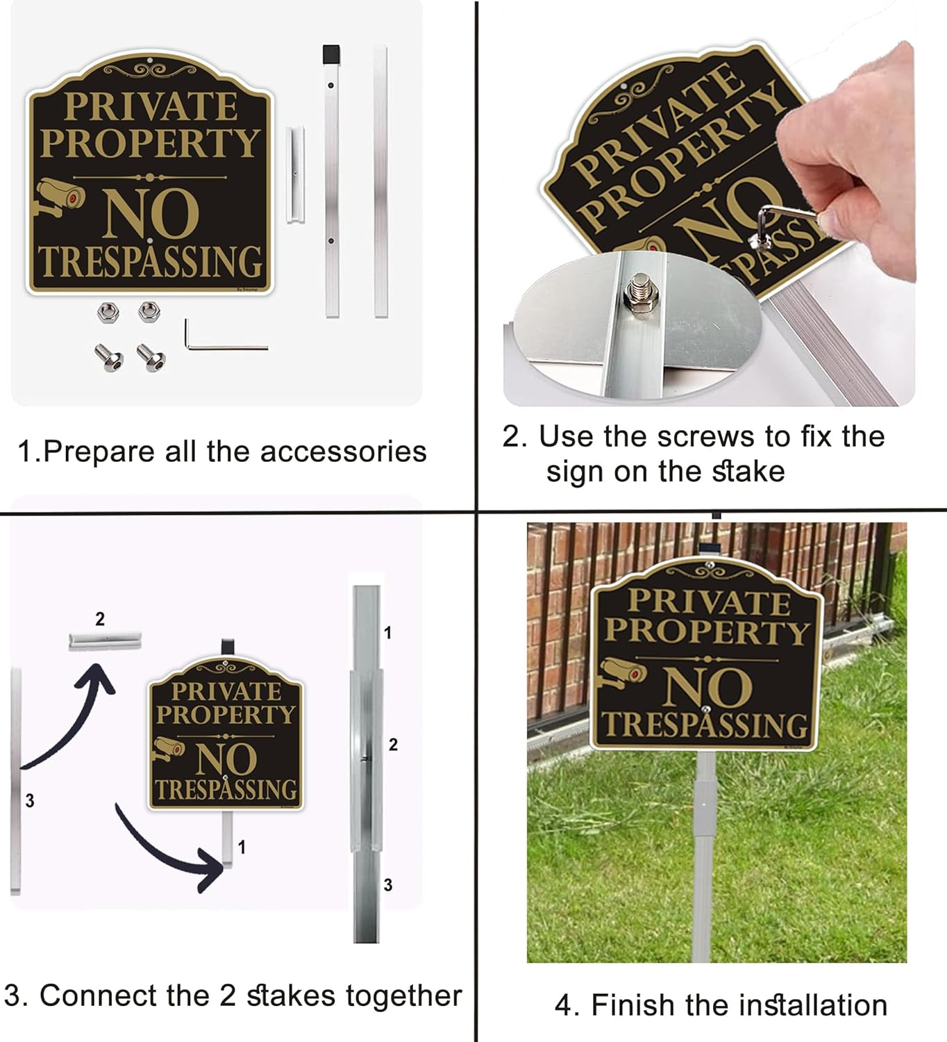 Large Private Property No Trespassing Signs with 36" Alloy Long Stake, 12X12" Video Surveillance Metal Sign for Yard, Rustproof & Fade Resistant, 2Pack image number 6