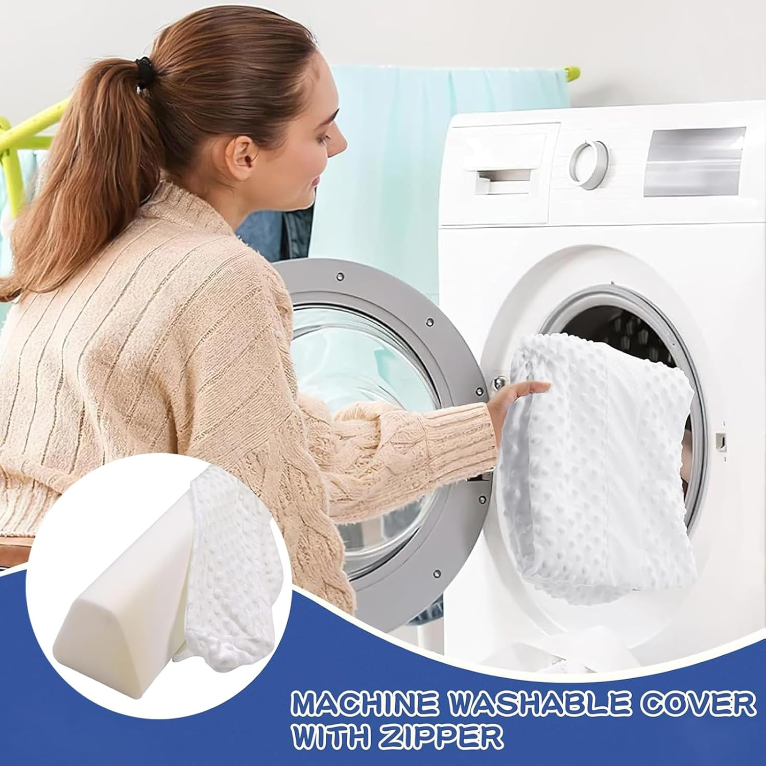 Long Pillow for Toddlers Foam Bed Guard Rail for Kids Crib Rails for Queen, King, Twin, Full-Size Bed with Non-Slip Machine Washable Cover White, 2 Pack image number 5