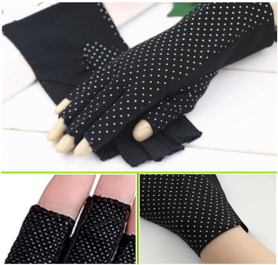 GYWHOOFT Women Sunscreen Fingerless Gloves UV Protection Half Finger Gloves Summer Sunblock Gloves,Special for Girl Lady Summer Outdoor Cycling Fishing Golfing(Black) image number 1