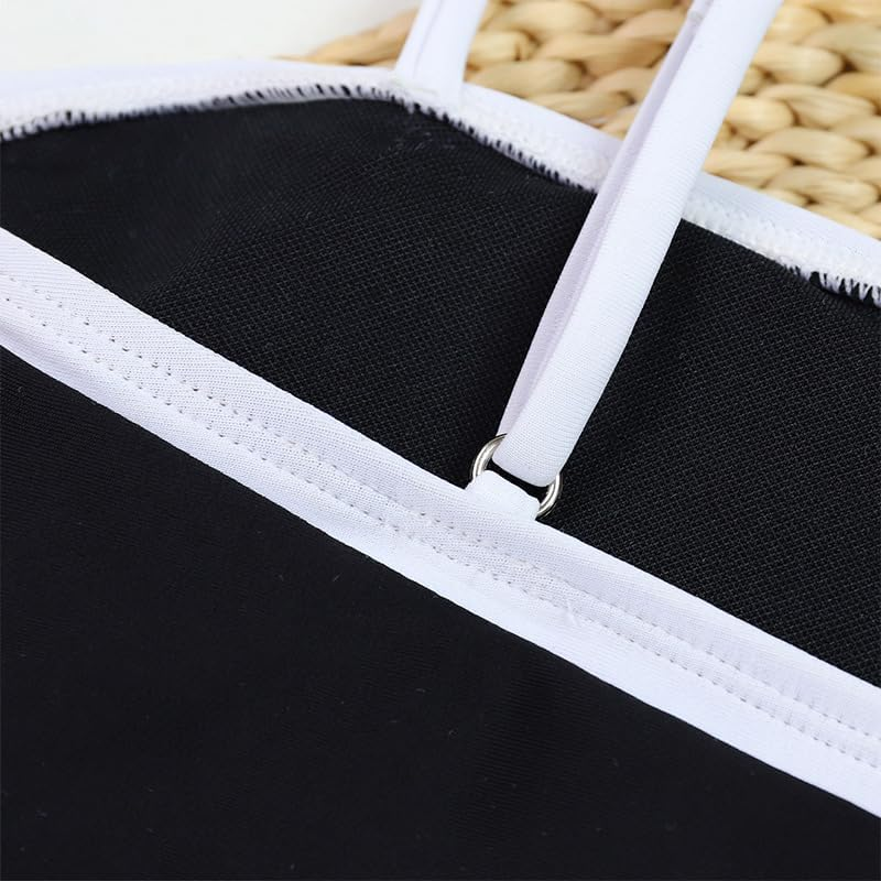 Punki Women Modest Swimsuit One Piece Bathing Suits Scallop Trim Full Coverage Swimwear Cut Out Back 1 Piece Swimming image number 2