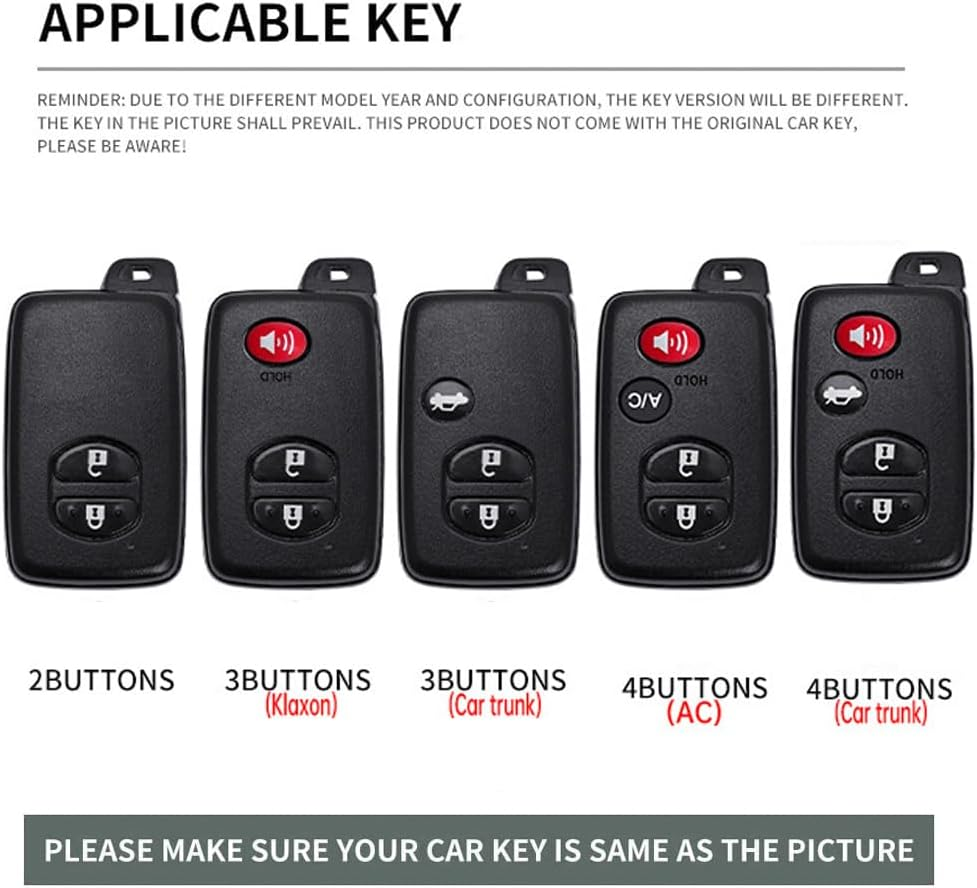 Ontto Luminous Car Key Fob Cover Fit for Toyota 4Runner Avalon Camry Corolla Land Cruiser Venza RAV4 Subaru BRZ Key Holder Metal Smart Shell Case Keyring Keychain Auto Styling Accessories - 3 Buttons Klaxon-Black image number 3