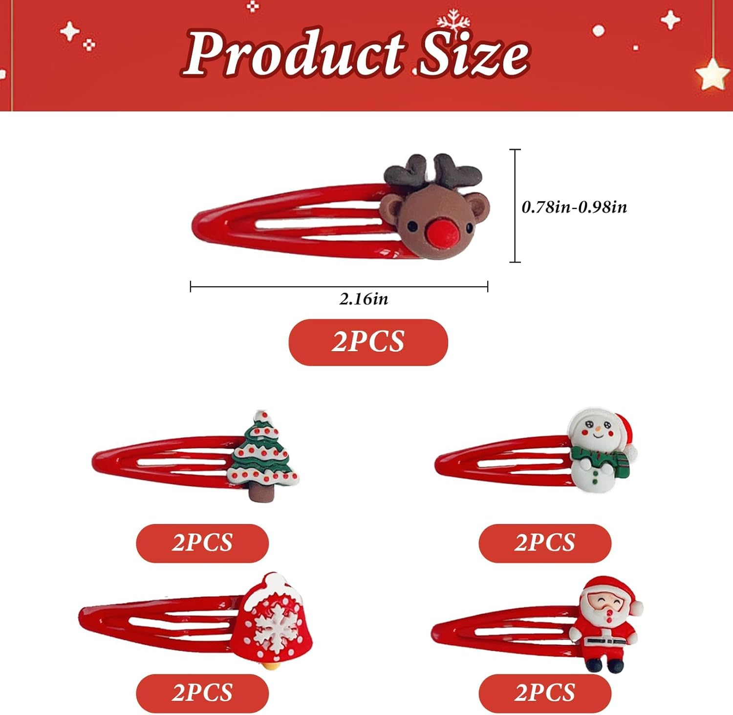 Hair Clips Girls Christmas - Pack of 10 5.5 Cm Christmas Hair Accessories Girls Cute Hair Clips Metal Snap Baby Hair Clips Hair Accessories Gifts for Children Girls Women Christmas Decoration image number 2