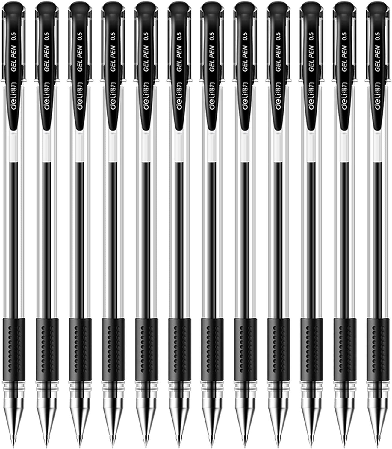Deli Gel Pens, Liquid Gel Ink Pens, 0.5 Mm, Student Office Supplies, Black, Pack of 12 image number 3